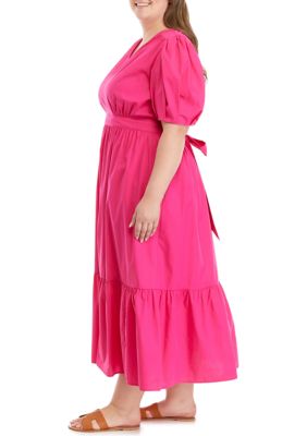 Plus Double Ruffle Square Neck High Low Maxi Dress