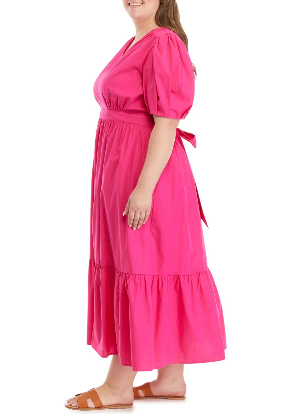 Plus Size Double Ruffle Square Neck High Low Maxi Dress 