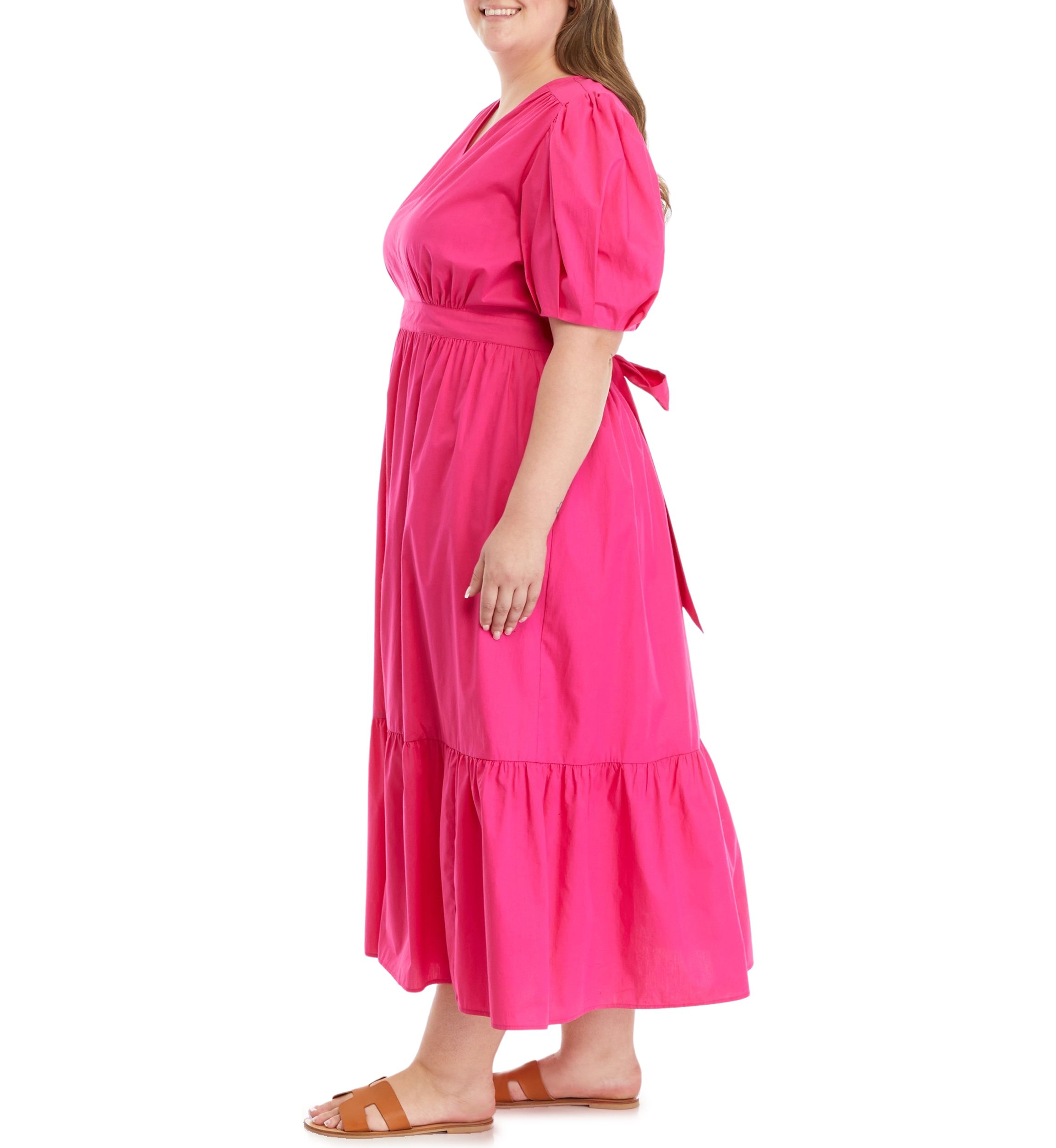Plus Size Double Ruffle Square Neck High Low Maxi Dress 