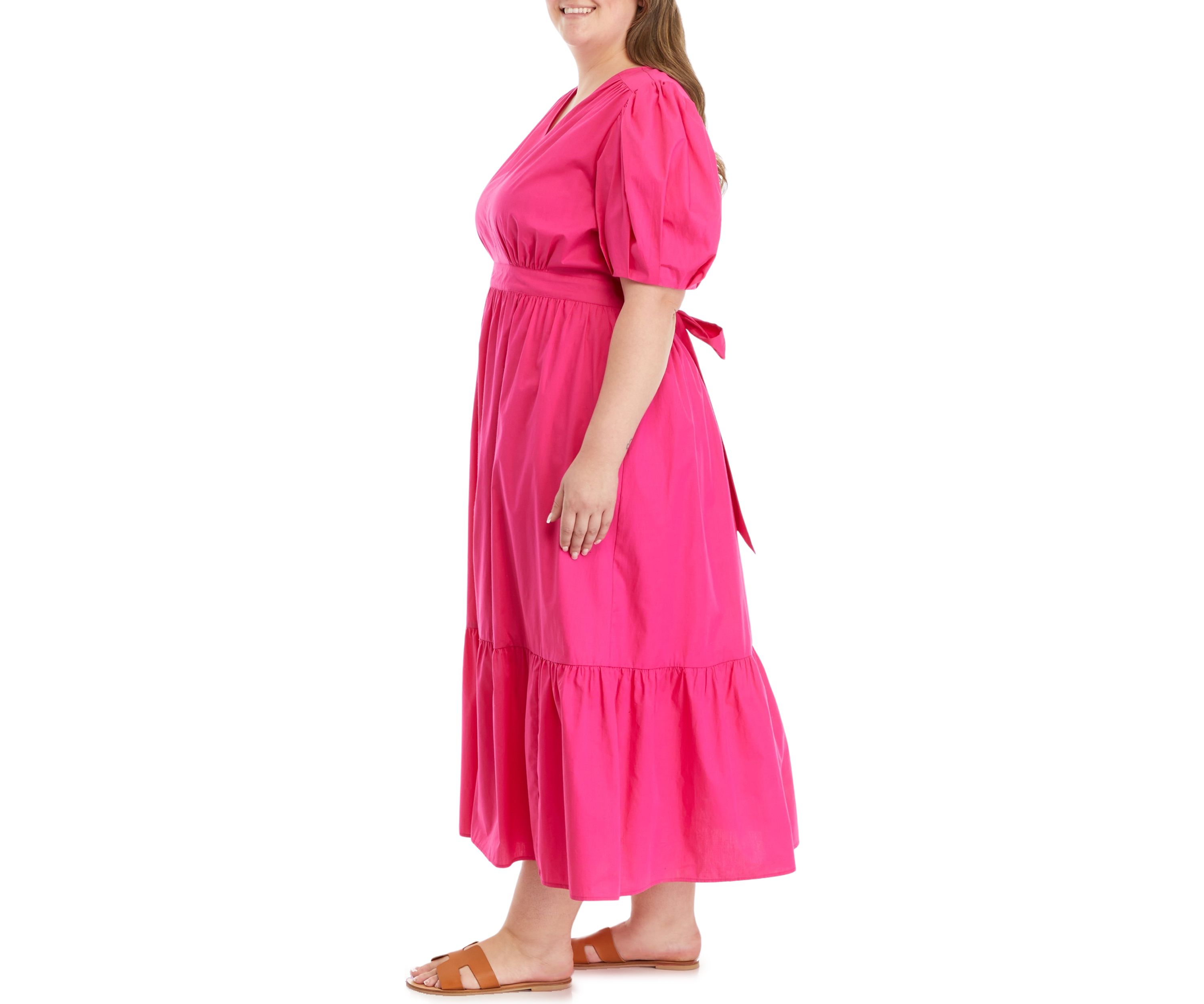 Plus Size Double Ruffle Square Neck High Low Maxi Dress 