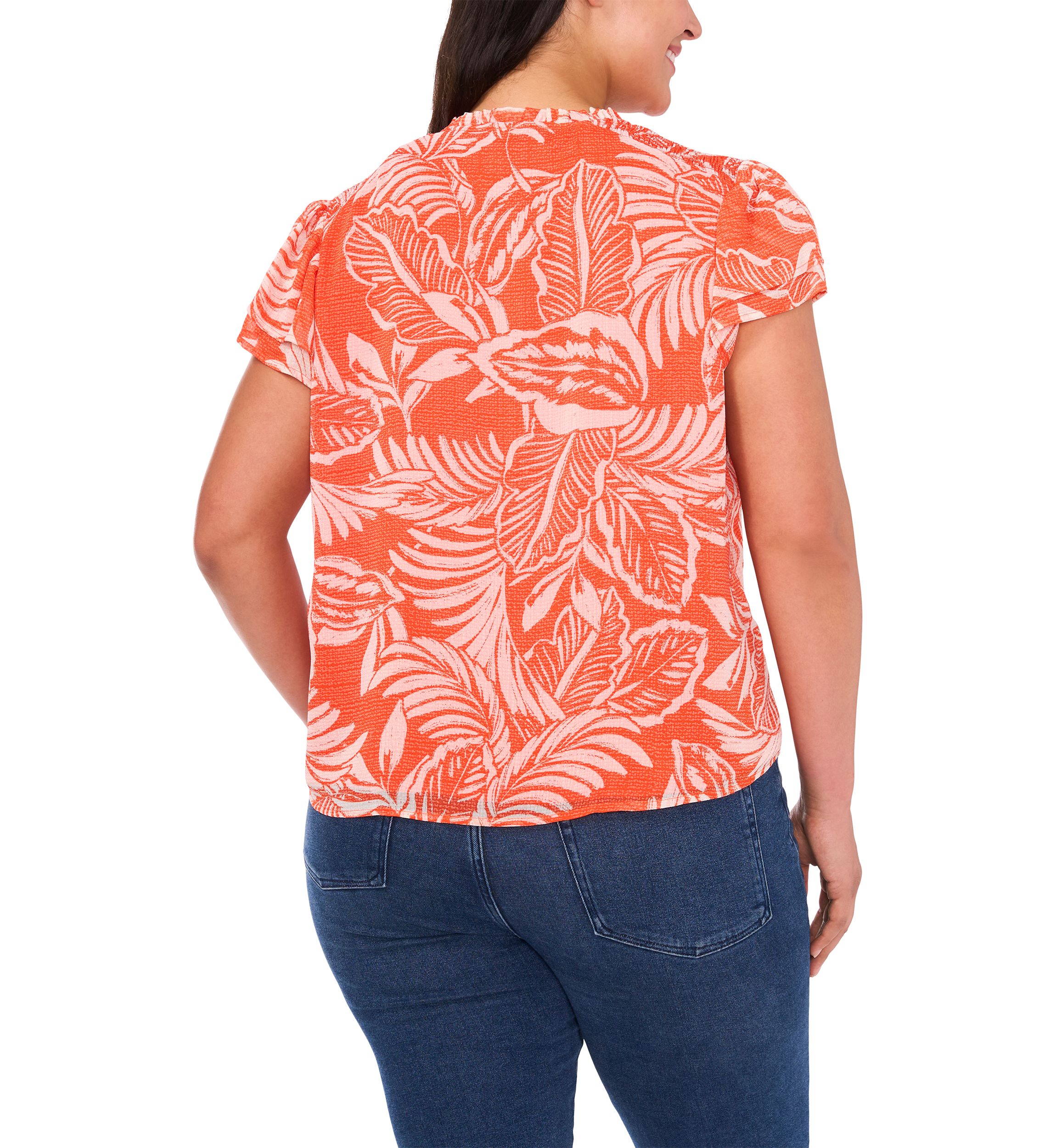 Plus Size Printed Keyhole Neck Blouse
