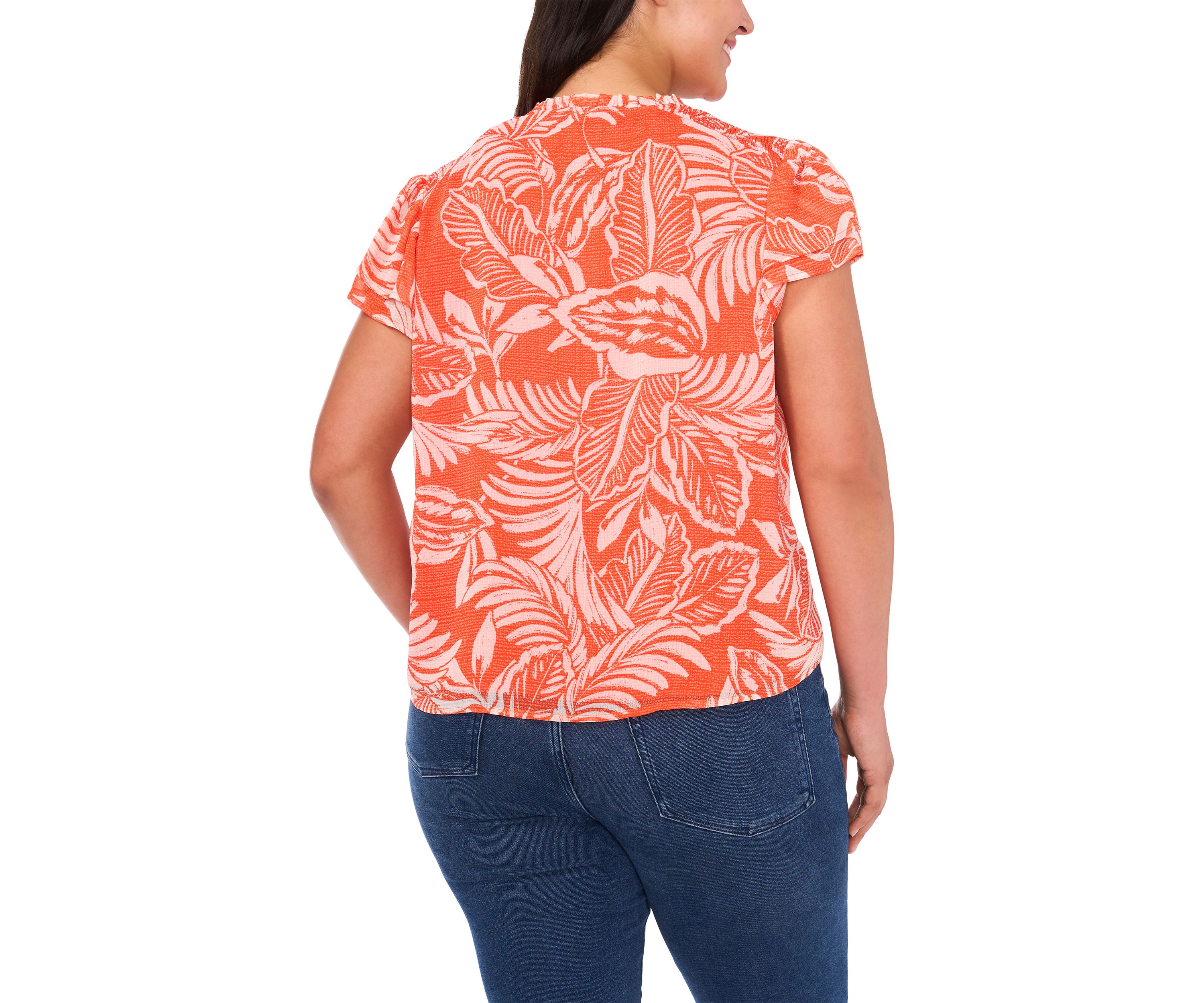 Plus Size Printed Keyhole Neck Blouse