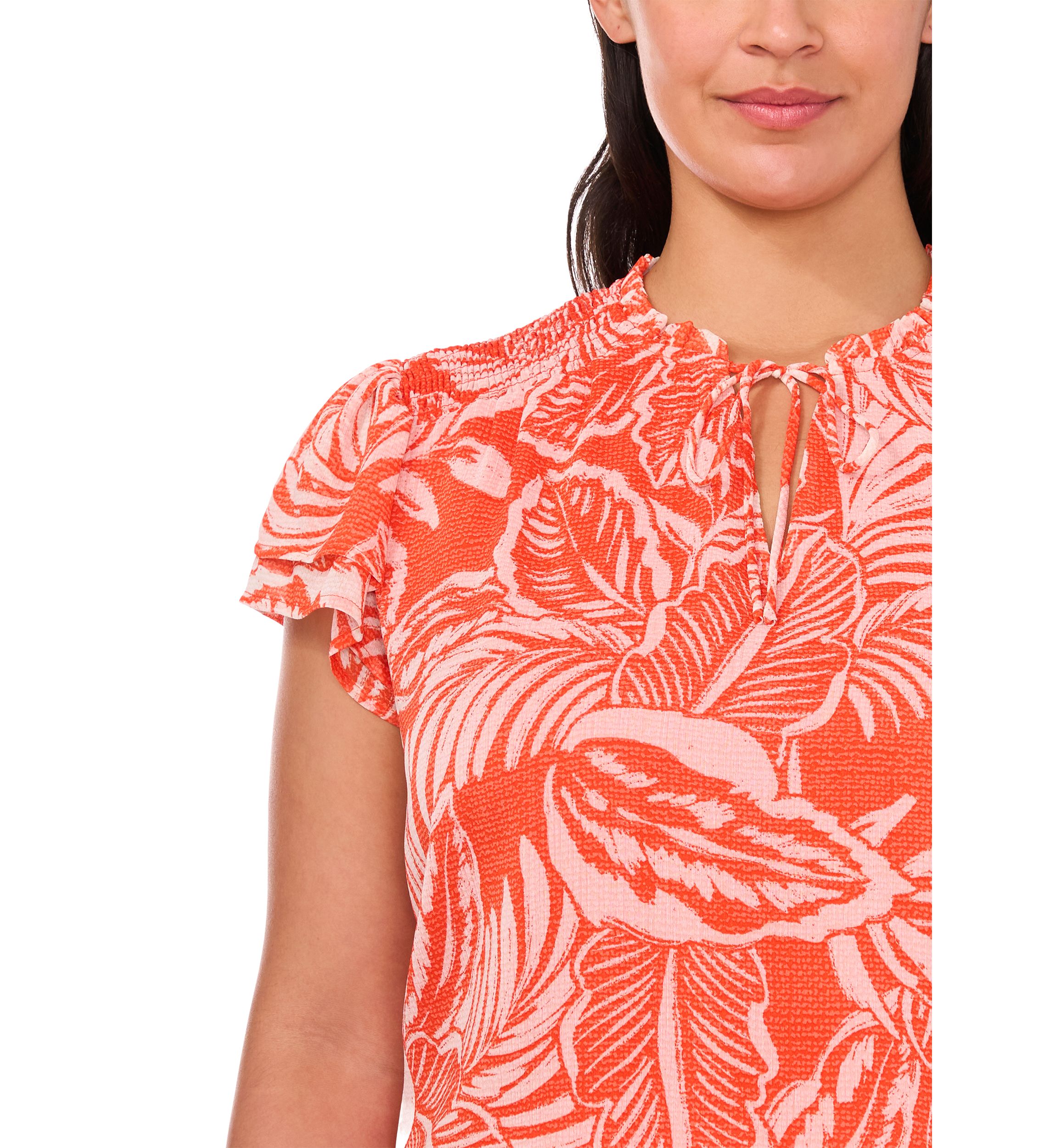Plus Size Printed Keyhole Neck Blouse