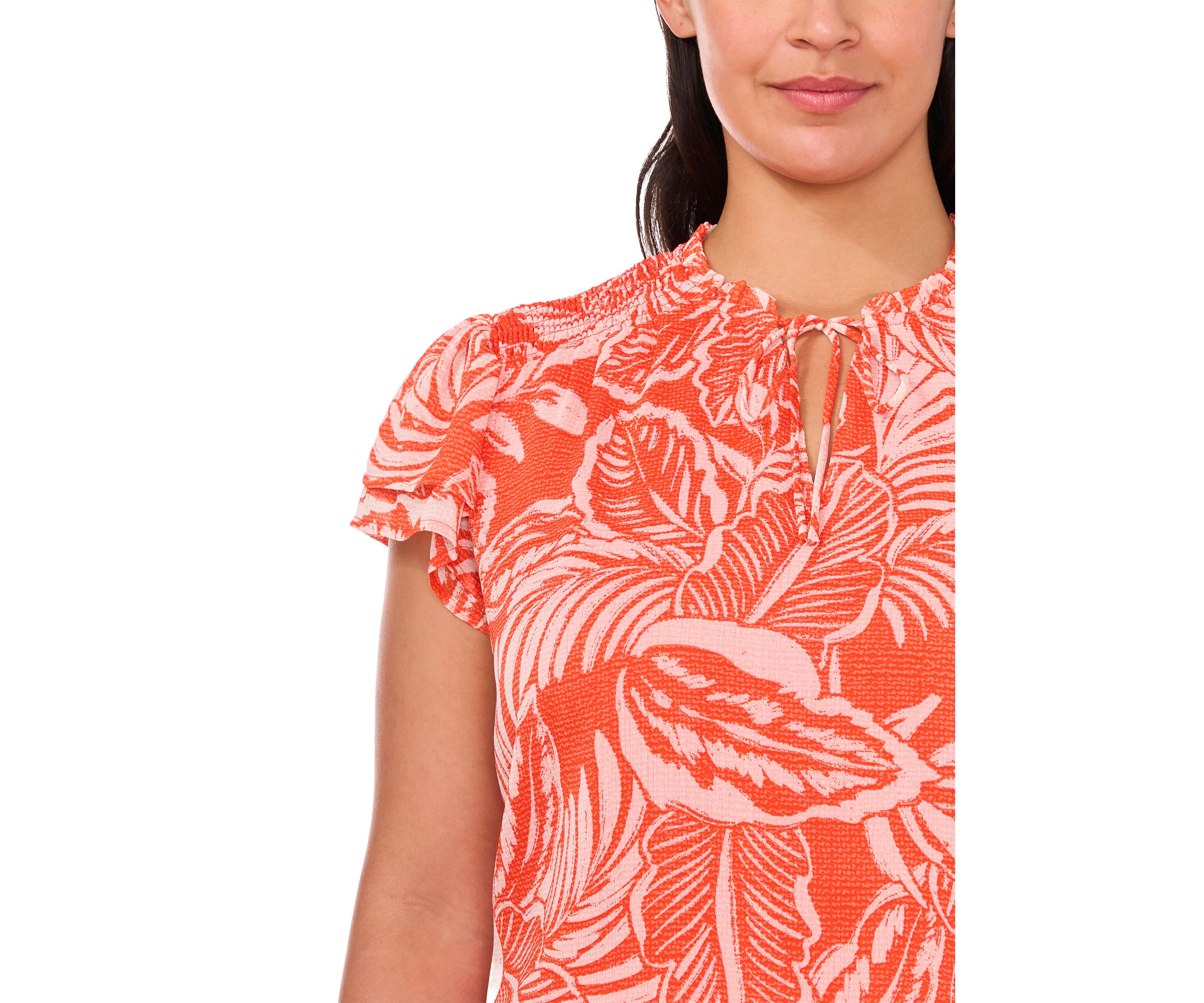 Plus Size Printed Keyhole Neck Blouse