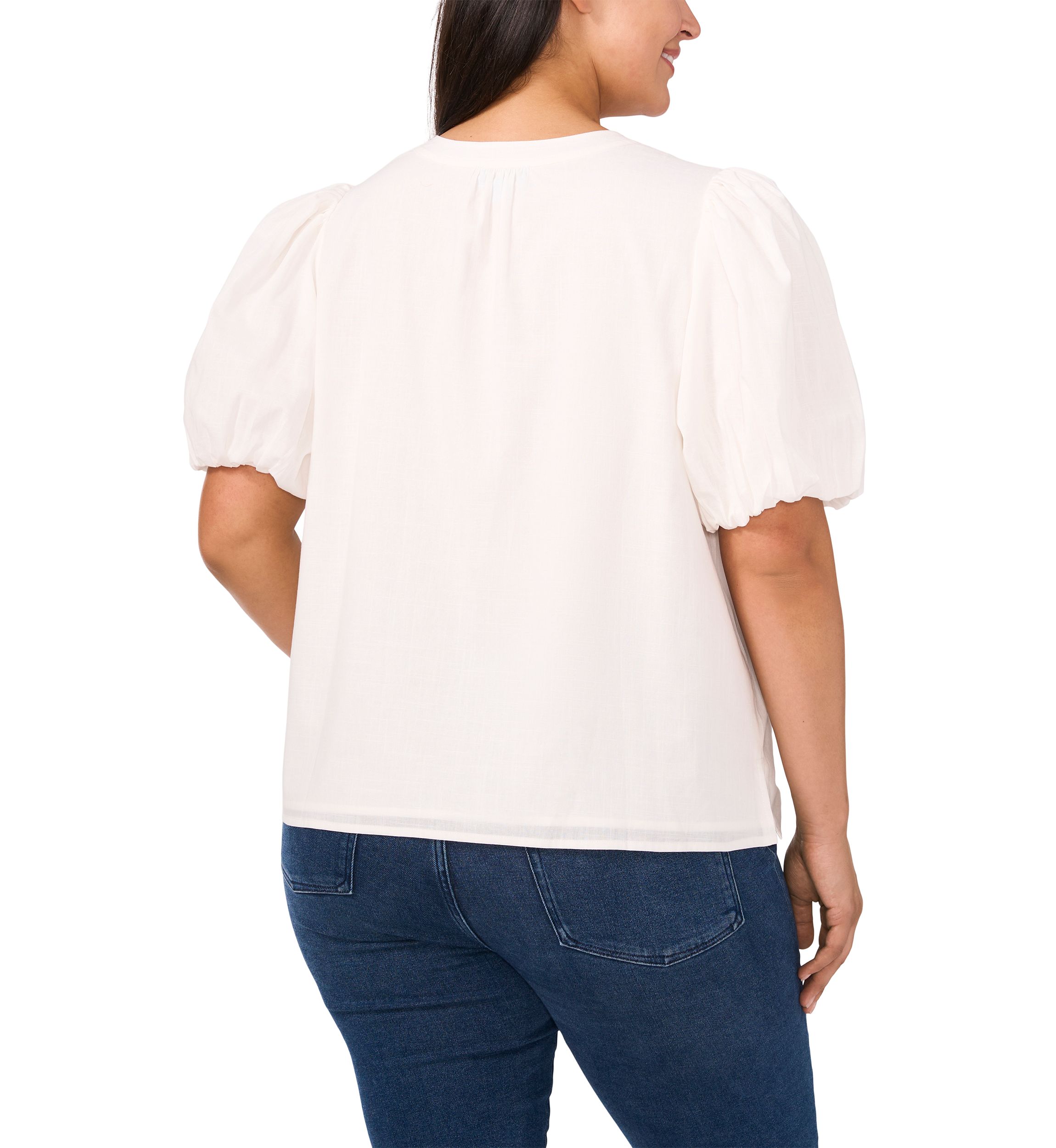 Plus Size Puff Sleeve V-Neck Babydoll Top