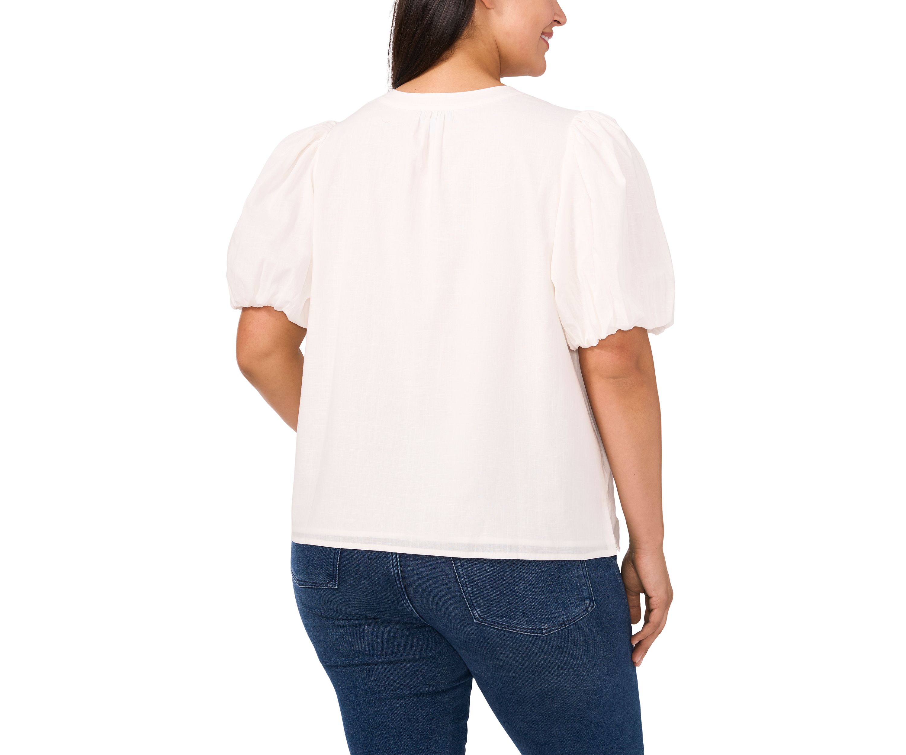 Plus Size Puff Sleeve V-Neck Babydoll Top