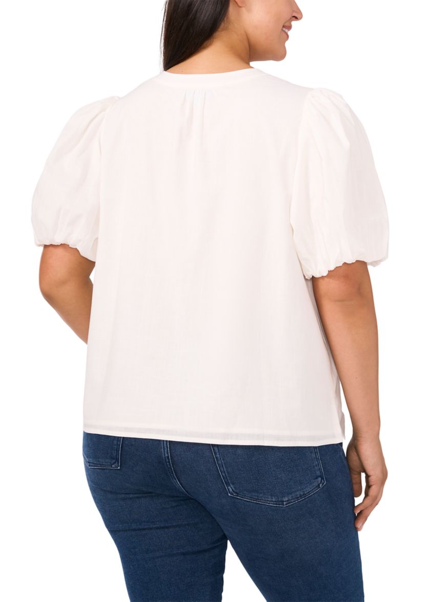 Plus Size Puff Sleeve V-Neck Babydoll Top
