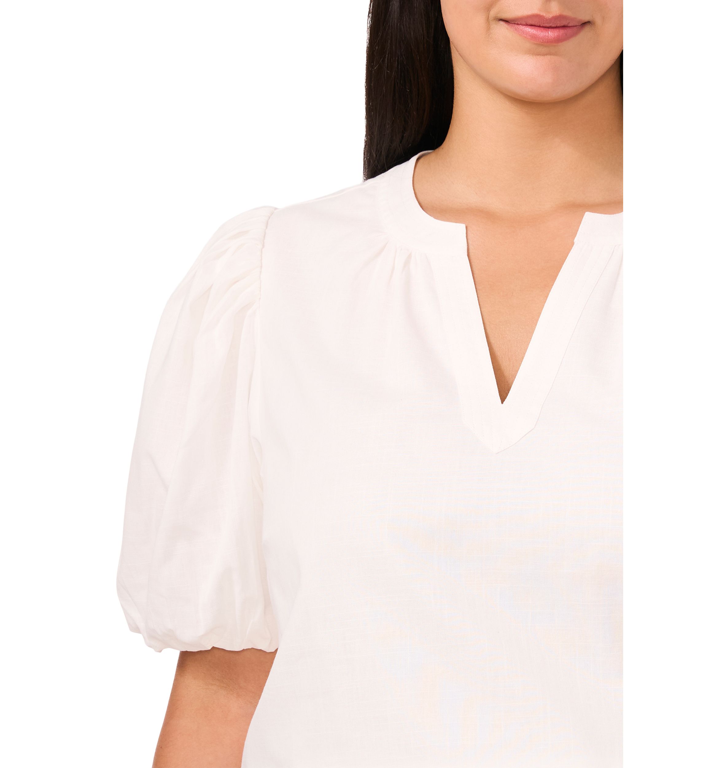 Plus Size Puff Sleeve V-Neck Babydoll Top
