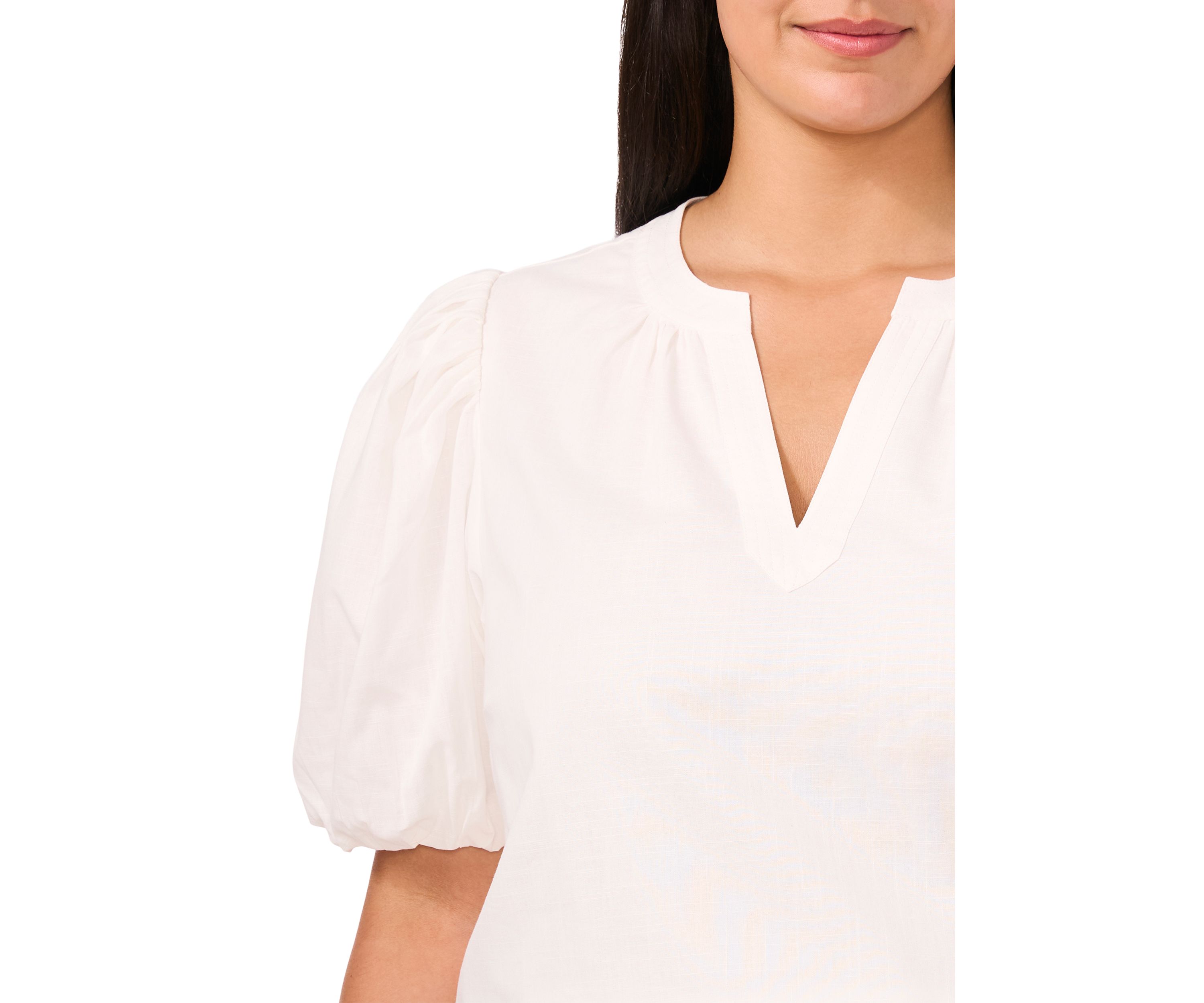 Plus Size Puff Sleeve V-Neck Babydoll Top