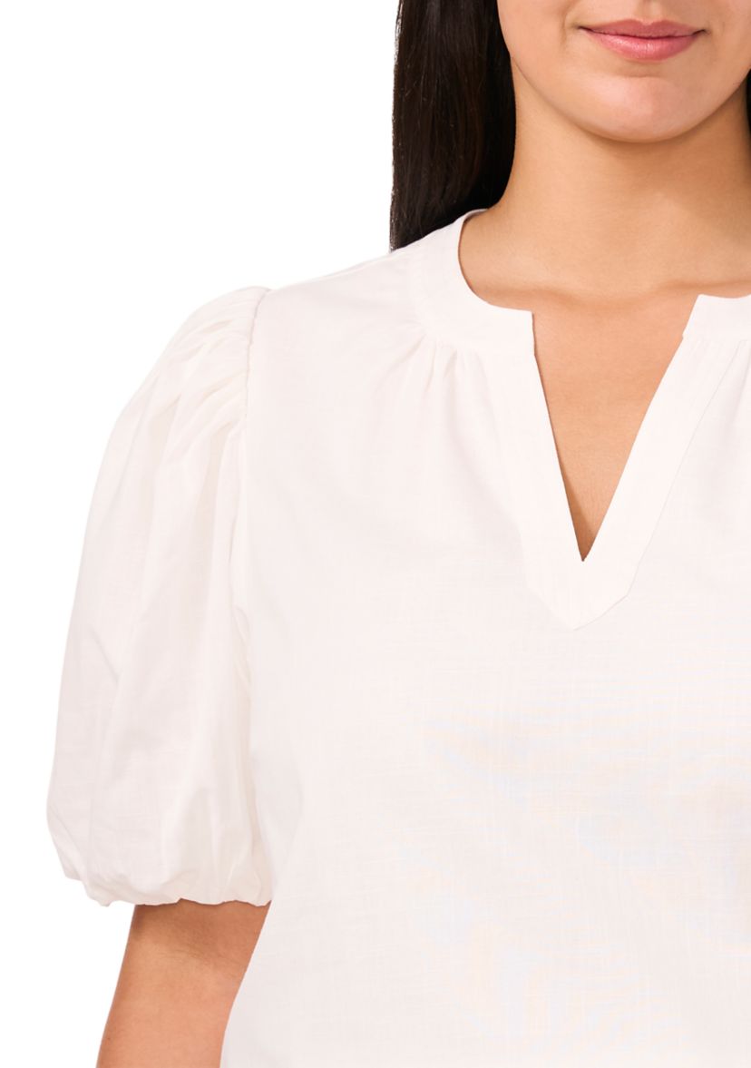 Plus Size Puff Sleeve V-Neck Babydoll Top