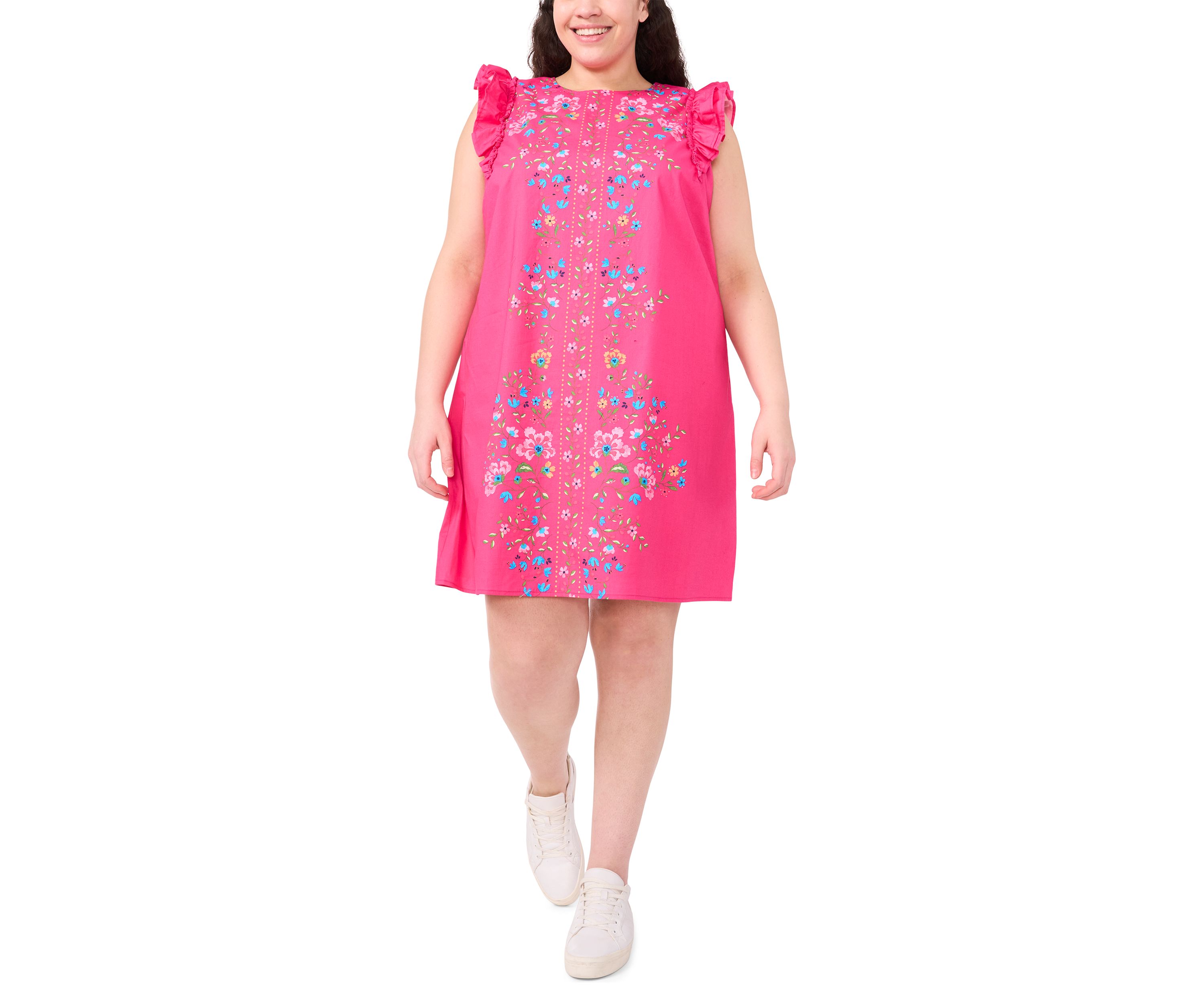 Plus Size Crew Neck Ruffle Sleeve Dress