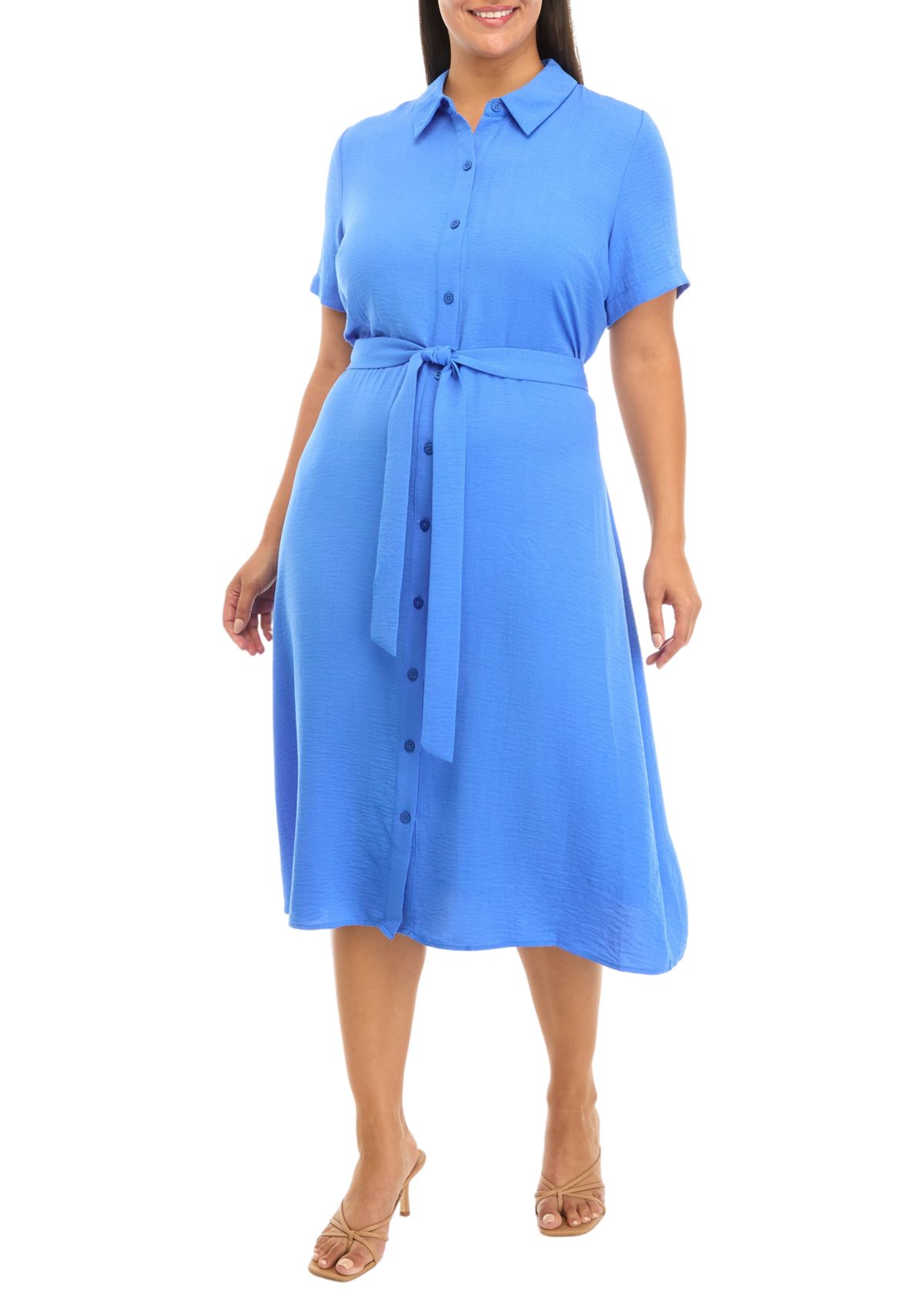 Plus Size Short Sleeve Button Down Midi Shirtdress