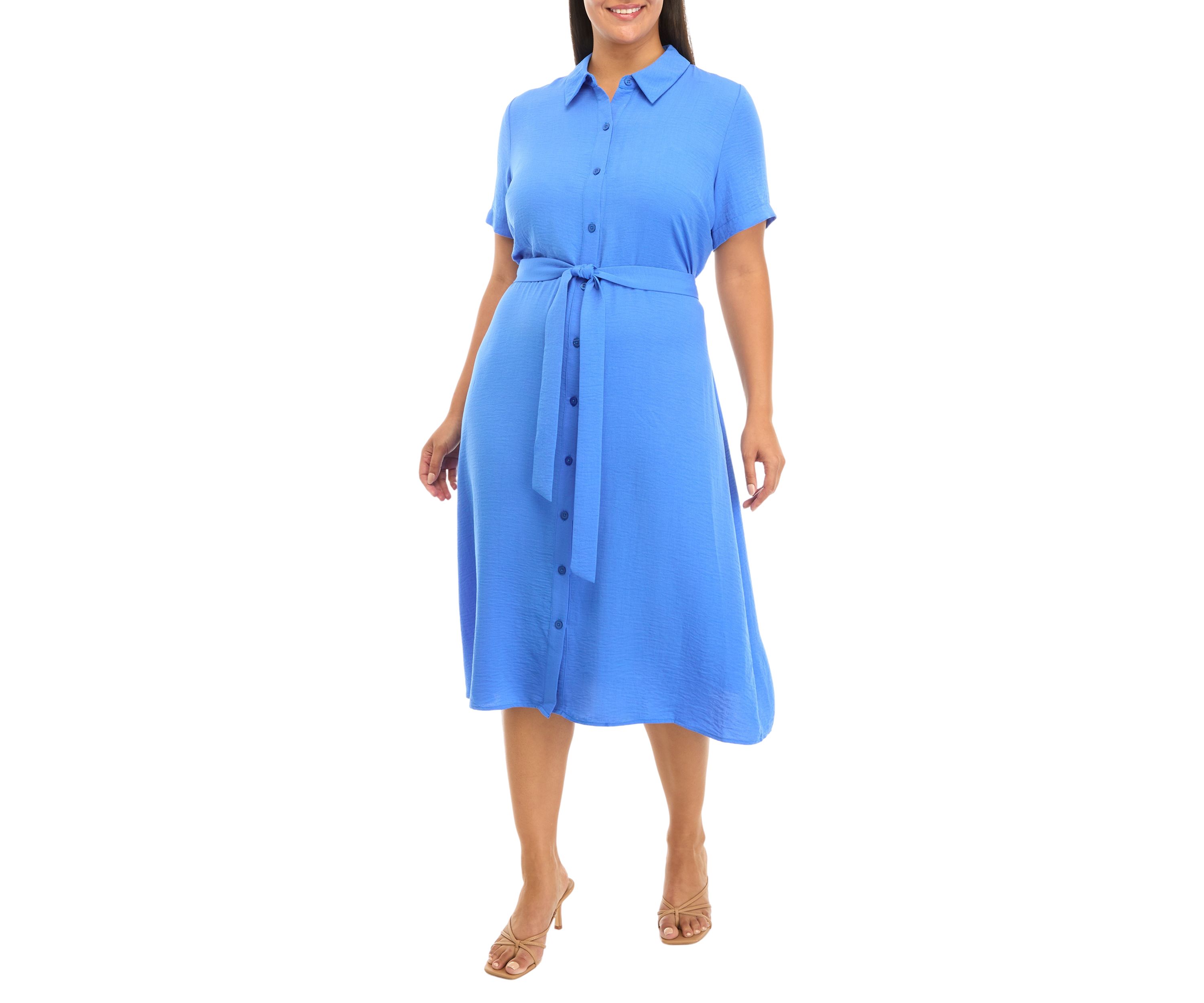 Plus Size Short Sleeve Button Down Midi Shirtdress