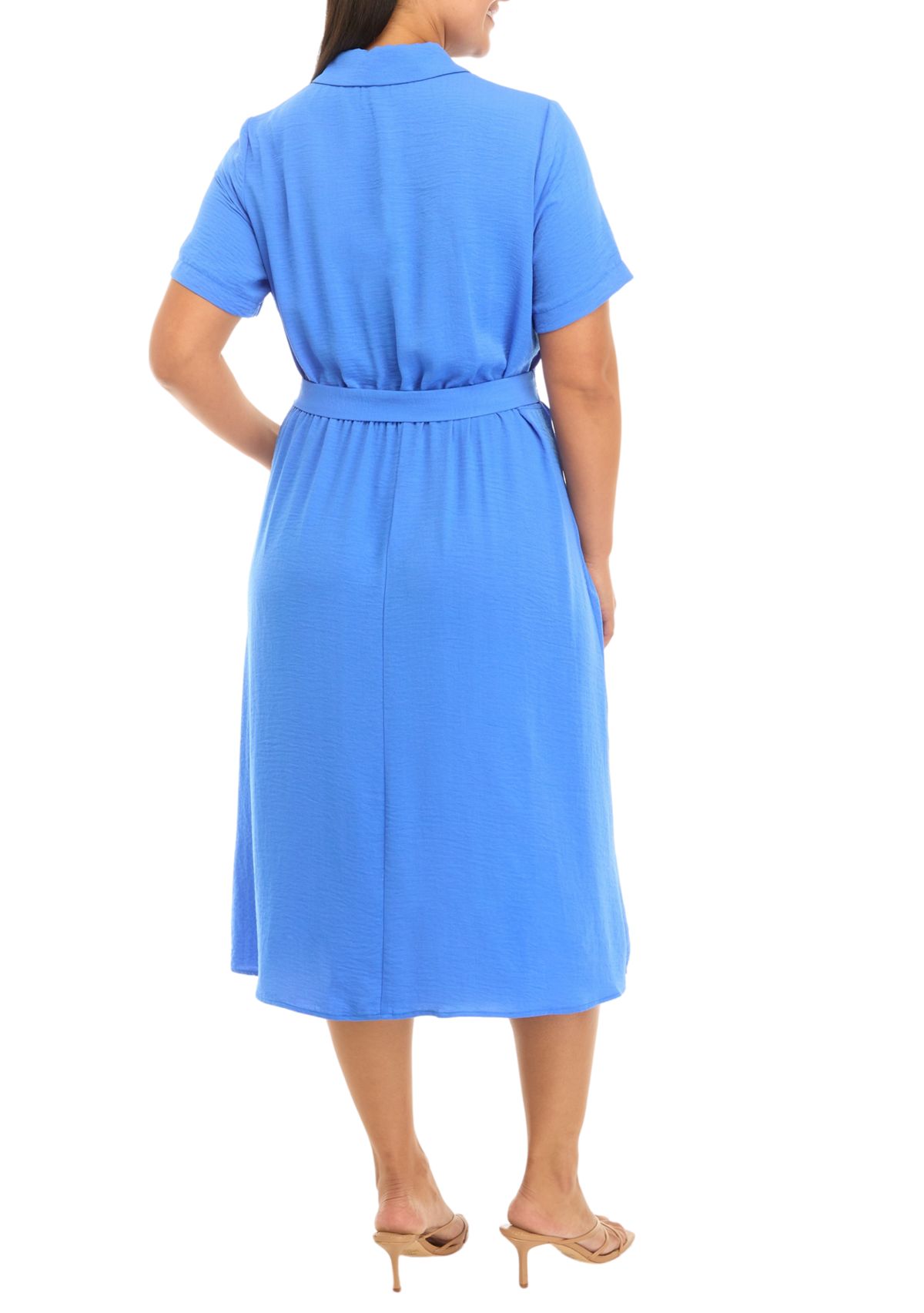 Plus Size Short Sleeve Button Down Midi Shirtdress
