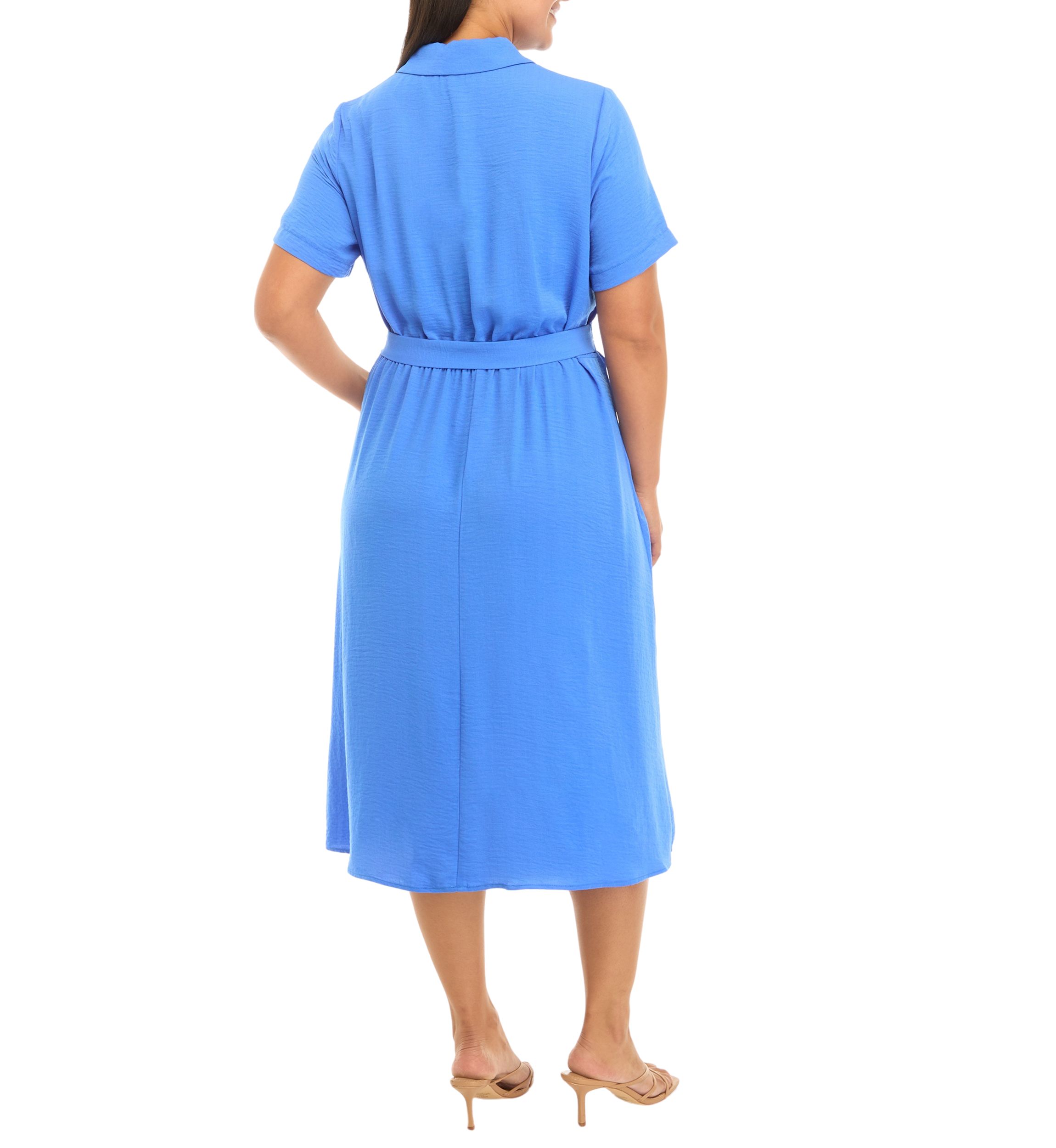 Plus Size Short Sleeve Button Down Midi Shirtdress