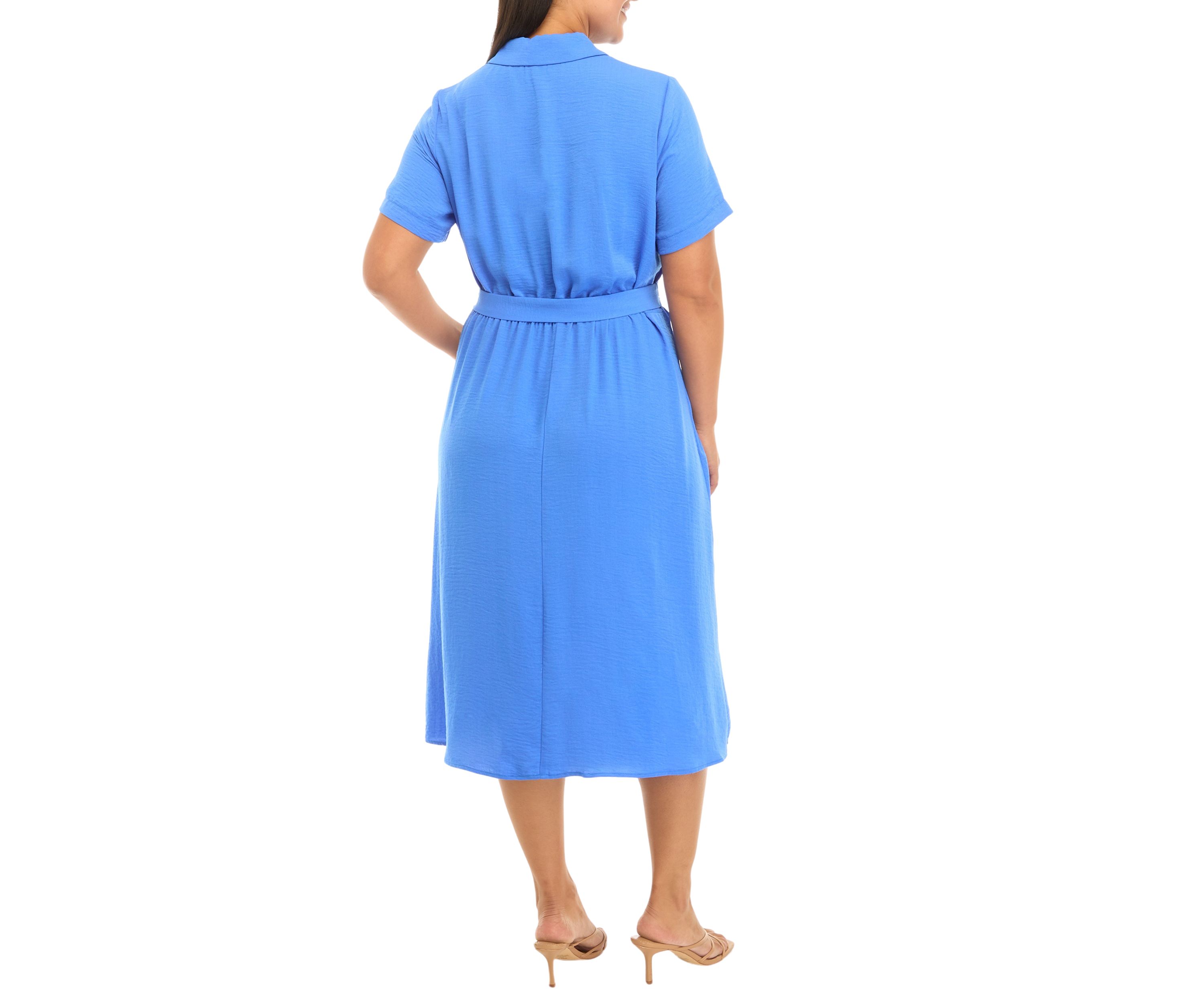 Plus Size Short Sleeve Button Down Midi Shirtdress