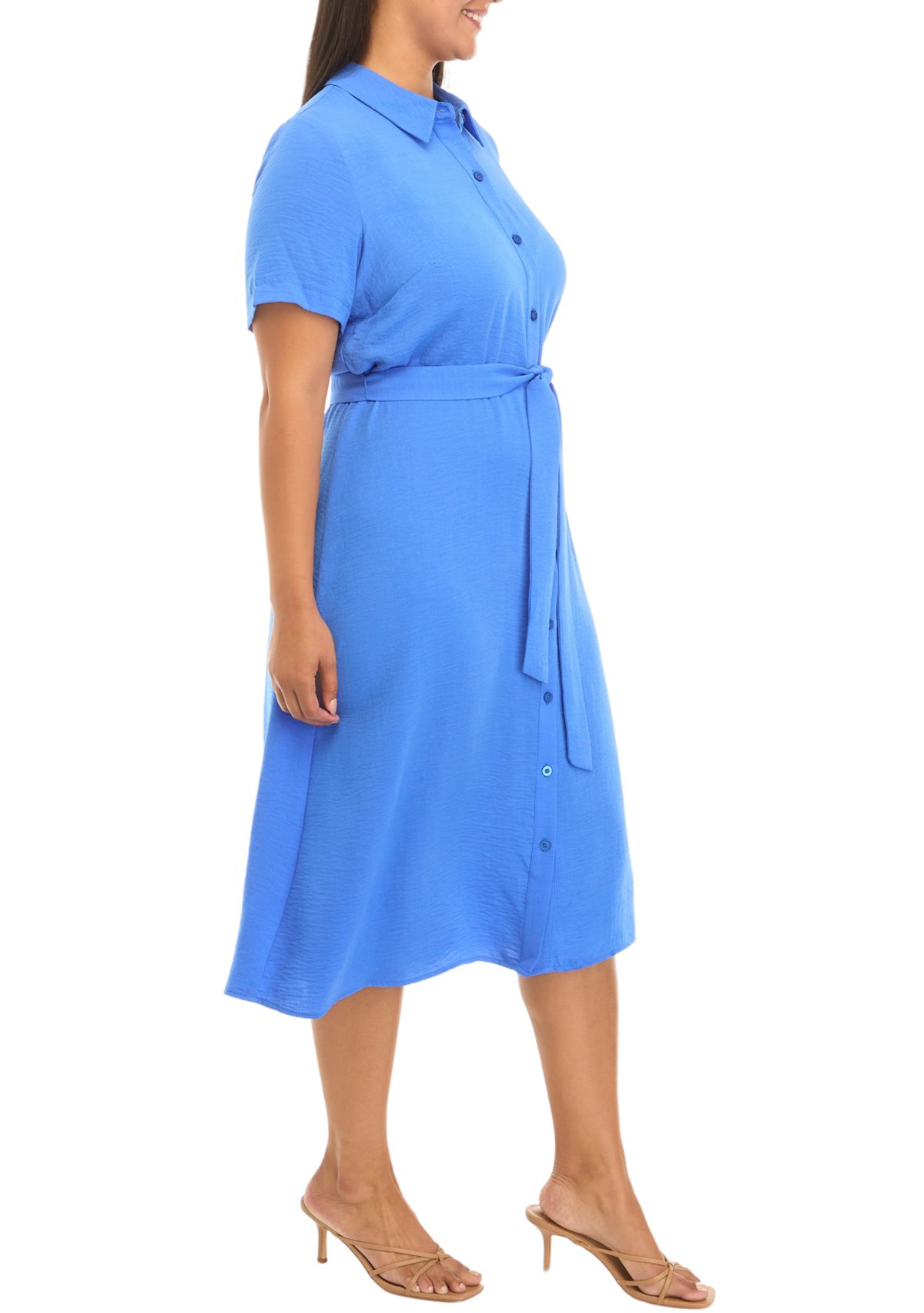 Plus Size Short Sleeve Button Down Midi Shirtdress