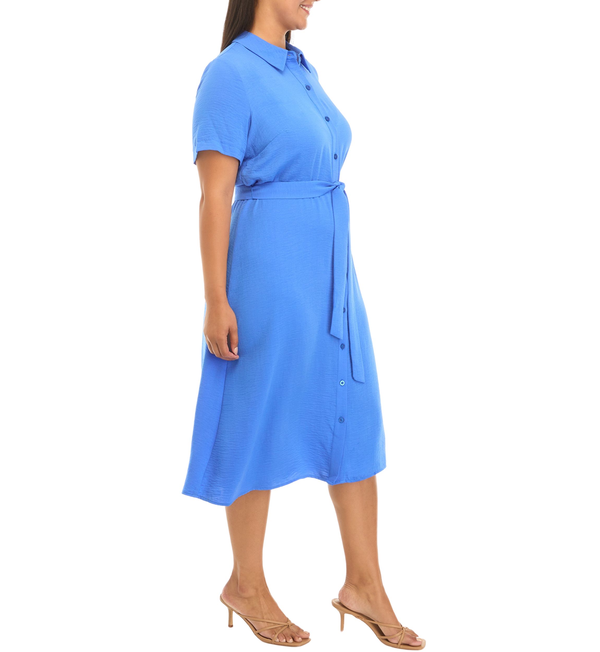 Plus Size Short Sleeve Button Down Midi Shirtdress