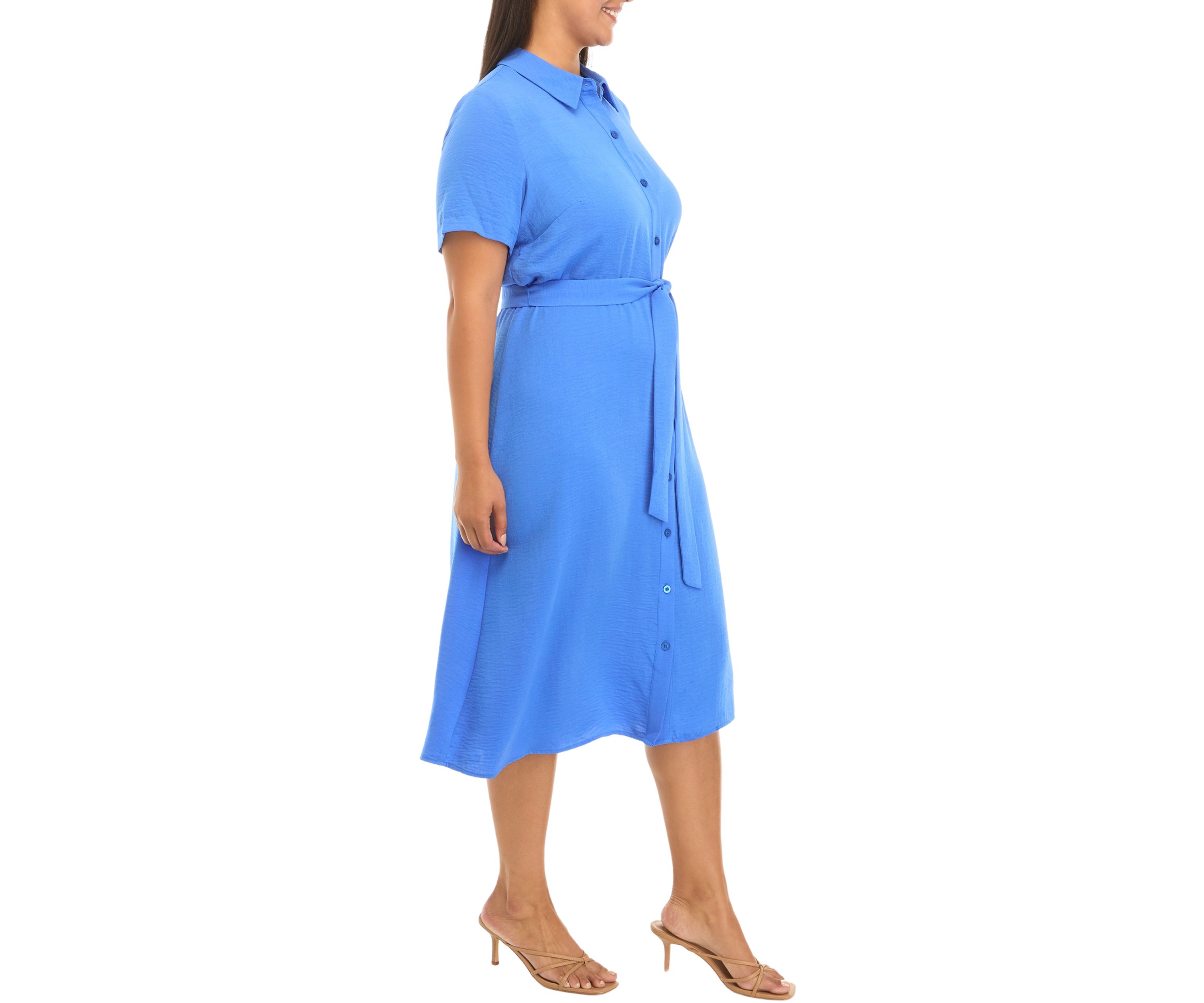 Plus Size Short Sleeve Button Down Midi Shirtdress