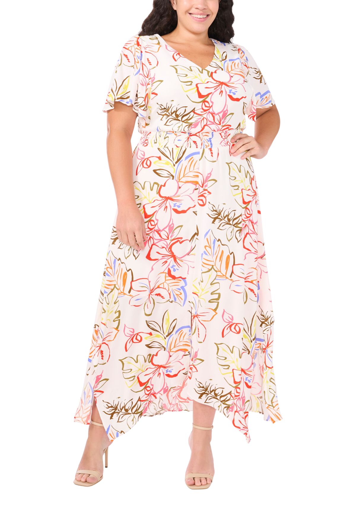 Plus Size V-Neck Smocked Waist Dress