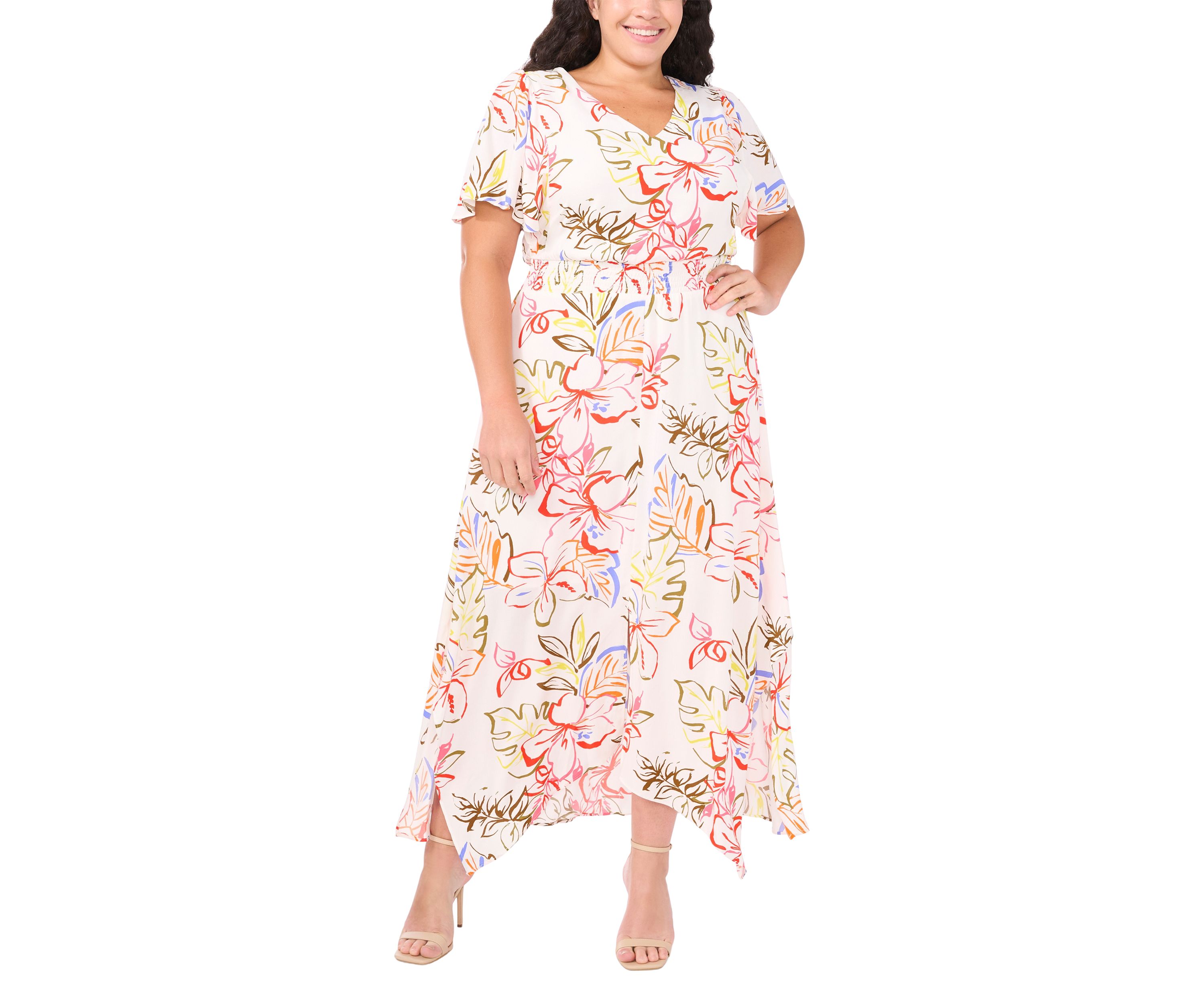 Plus Size V-Neck Smocked Waist Dress