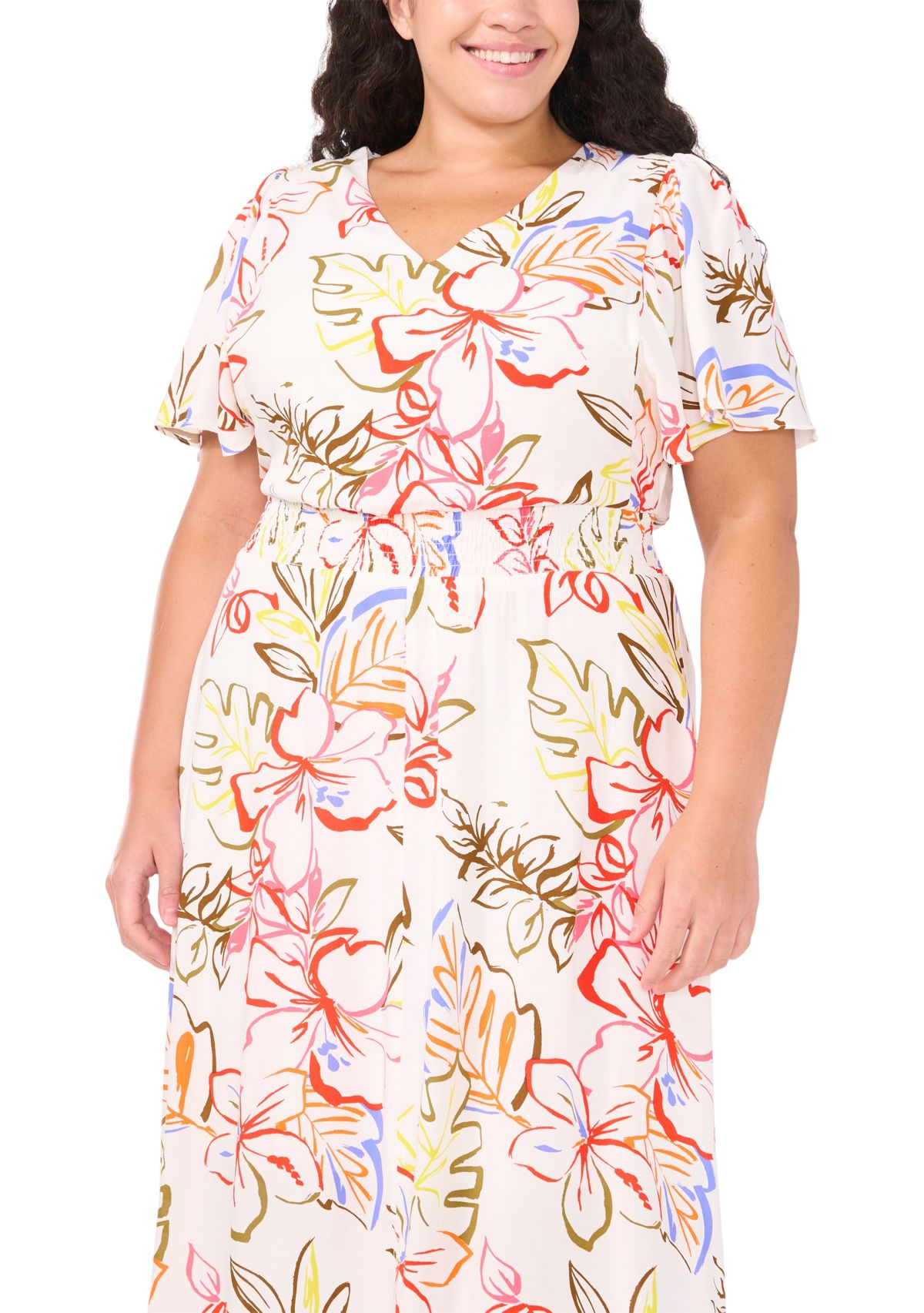 Plus Size V-Neck Smocked Waist Dress