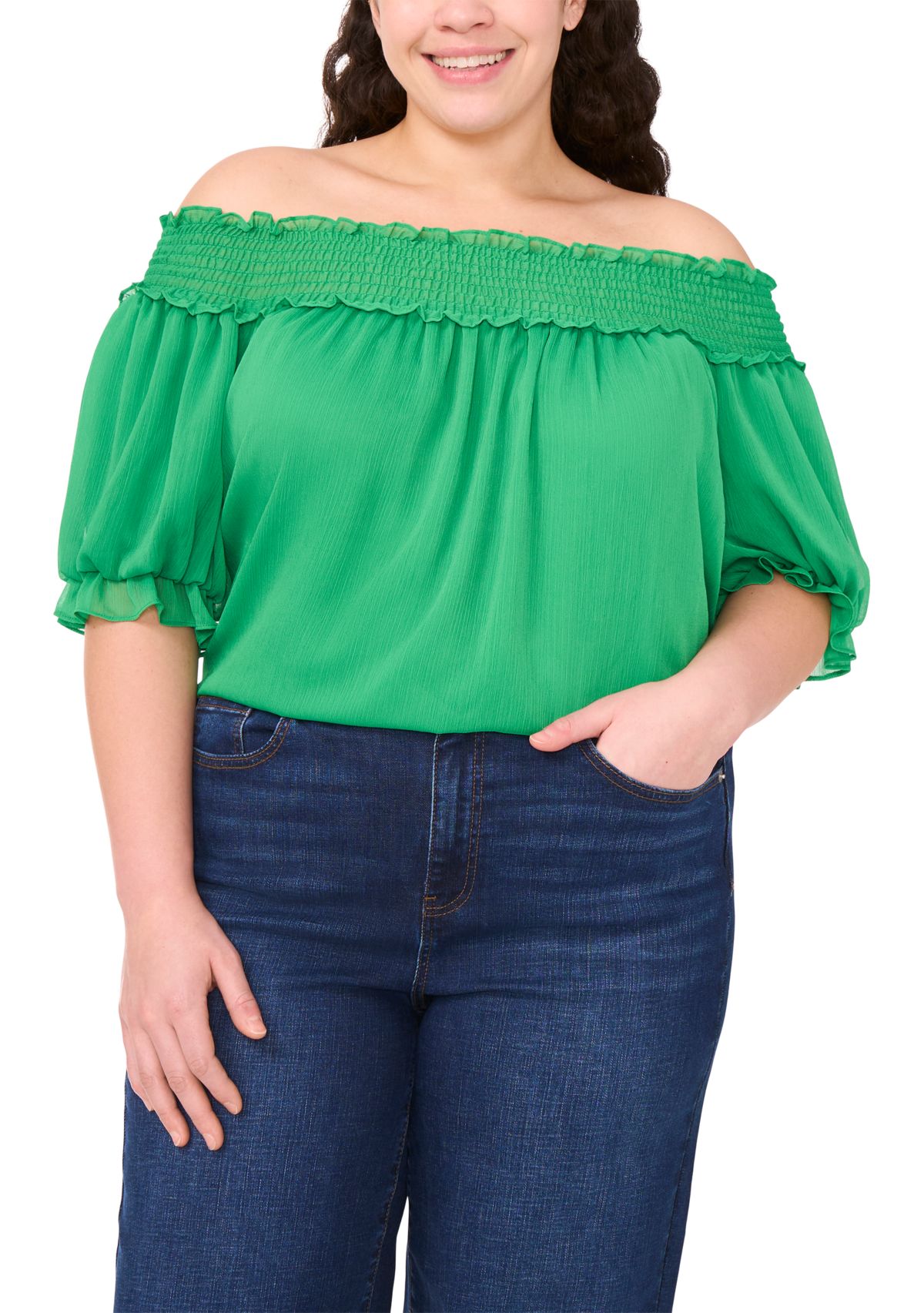 Plus Size Off the Shoulder Elbow Sleeve Blouse