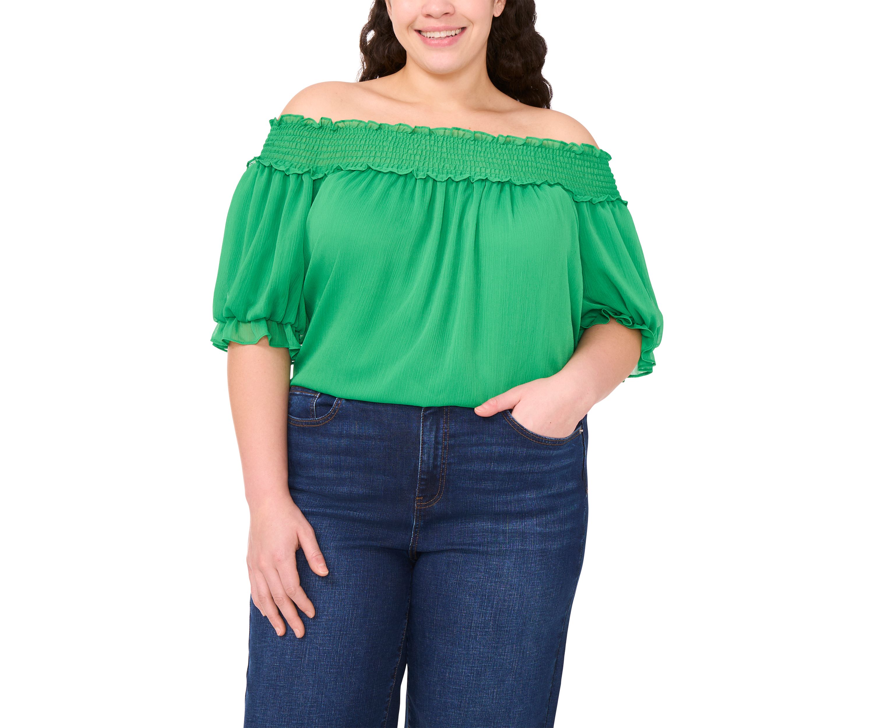 Plus Size Off the Shoulder Elbow Sleeve Blouse
