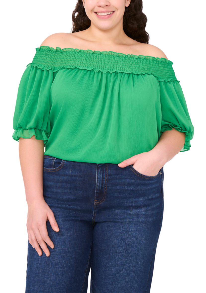 Plus Size Off the Shoulder Elbow Sleeve Blouse