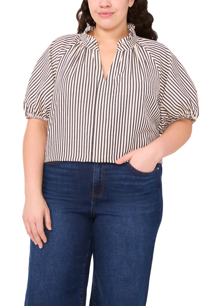 Plus Size Split Neck Blouse