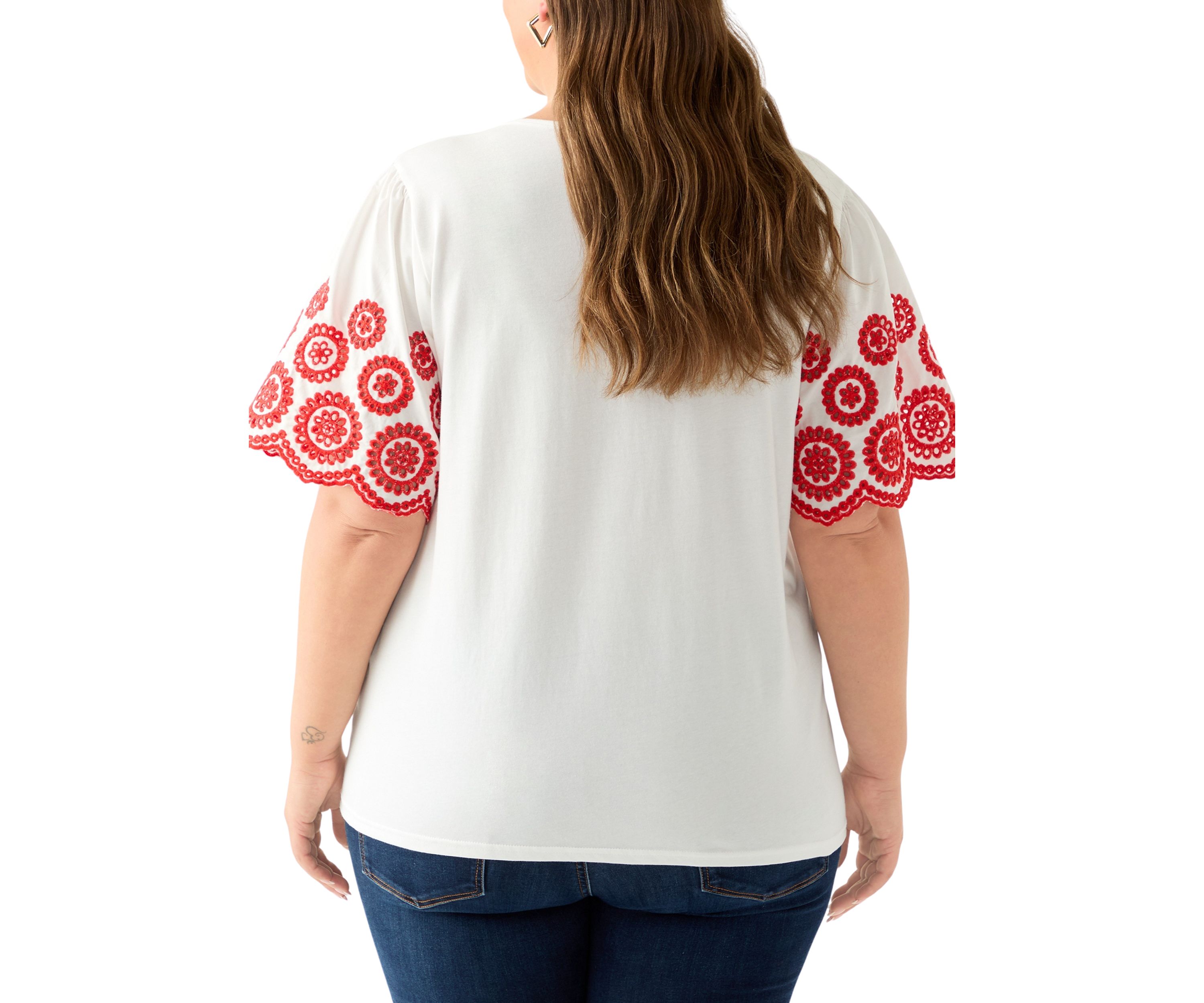 Womens Short Sleeve Embroidered Knit Top