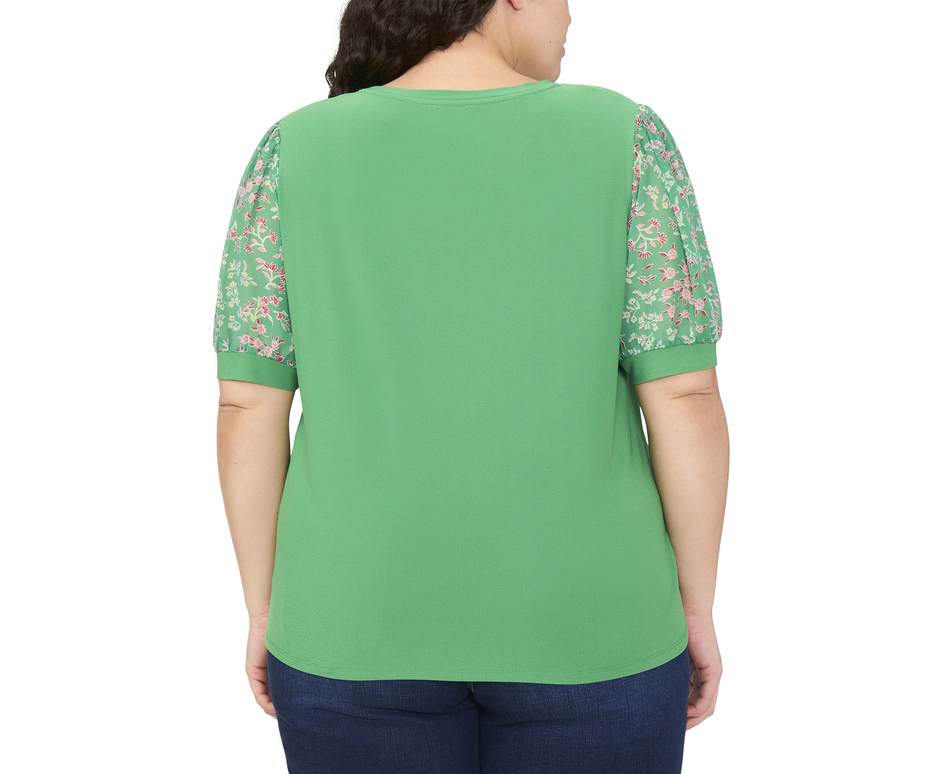 Plus Size Mixed Media Puff Sleeve Top 