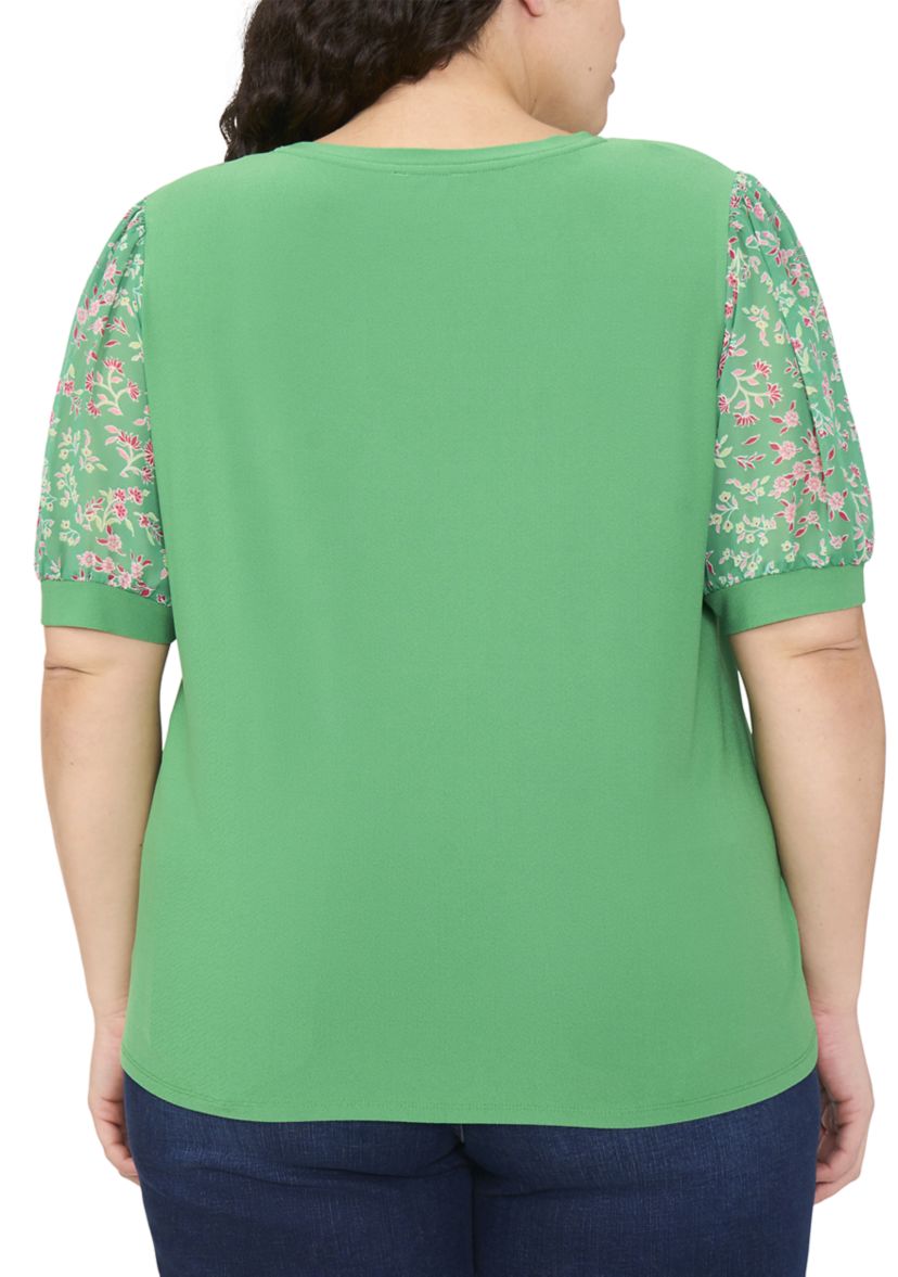 Plus Size Mixed Media Puff Sleeve Top 