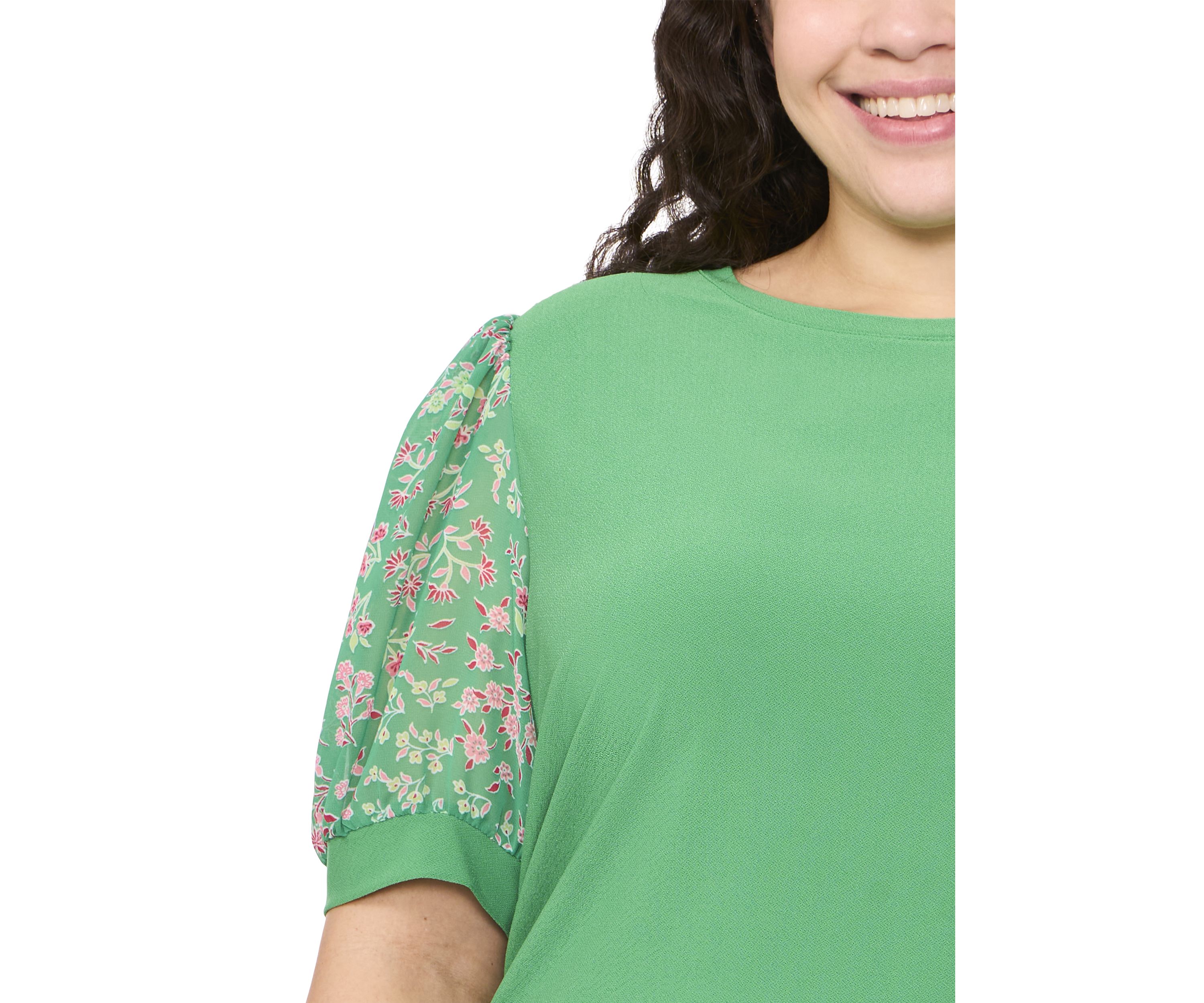 Plus Size Mixed Media Puff Sleeve Top 