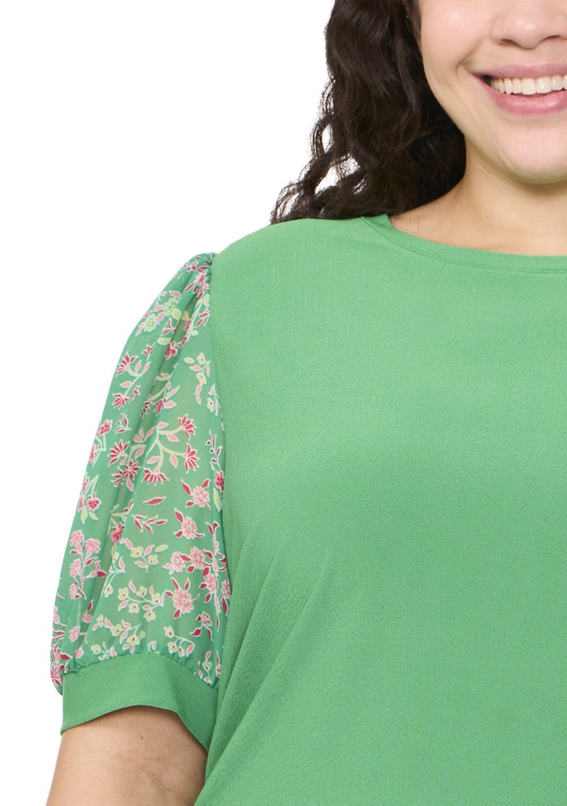 Plus Size Mixed Media Puff Sleeve Top 