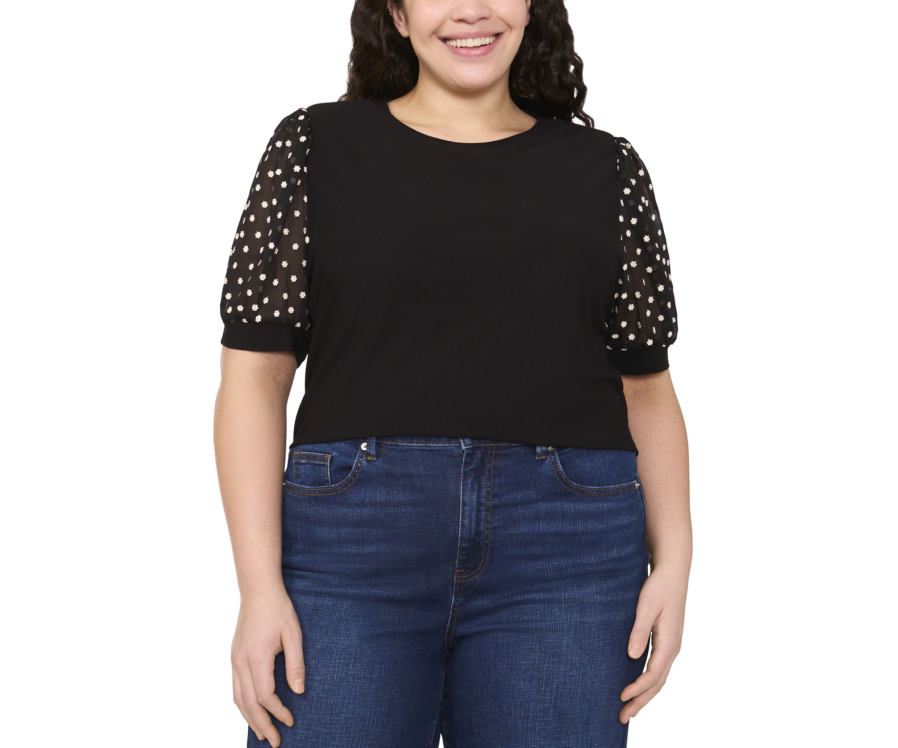 Plus Size Mixed Media Puff Sleeve Top 