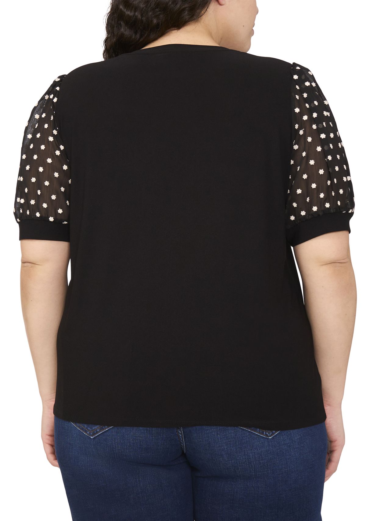 Plus Size Mixed Media Puff Sleeve Top 
