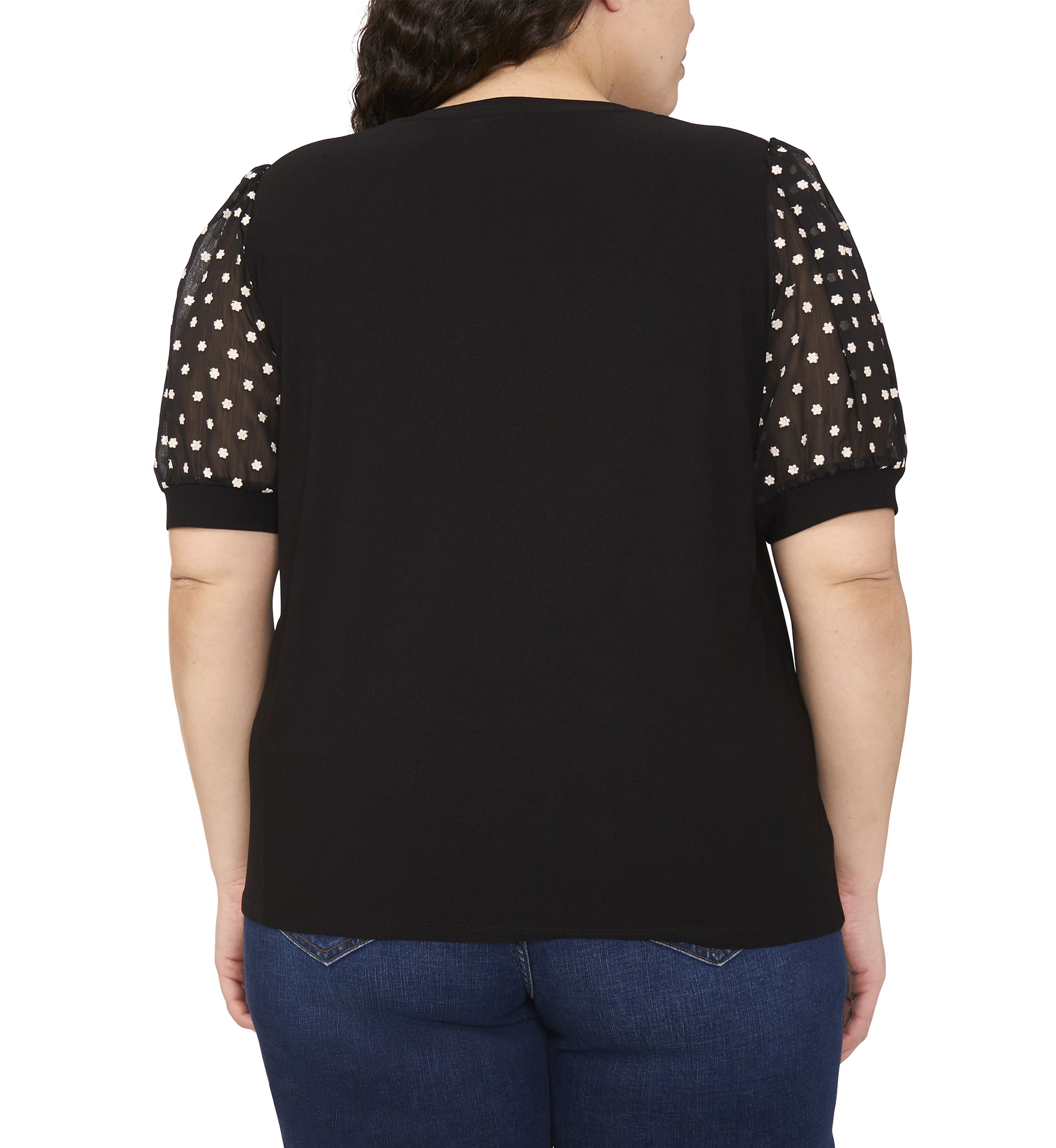 Plus Size Mixed Media Puff Sleeve Top 