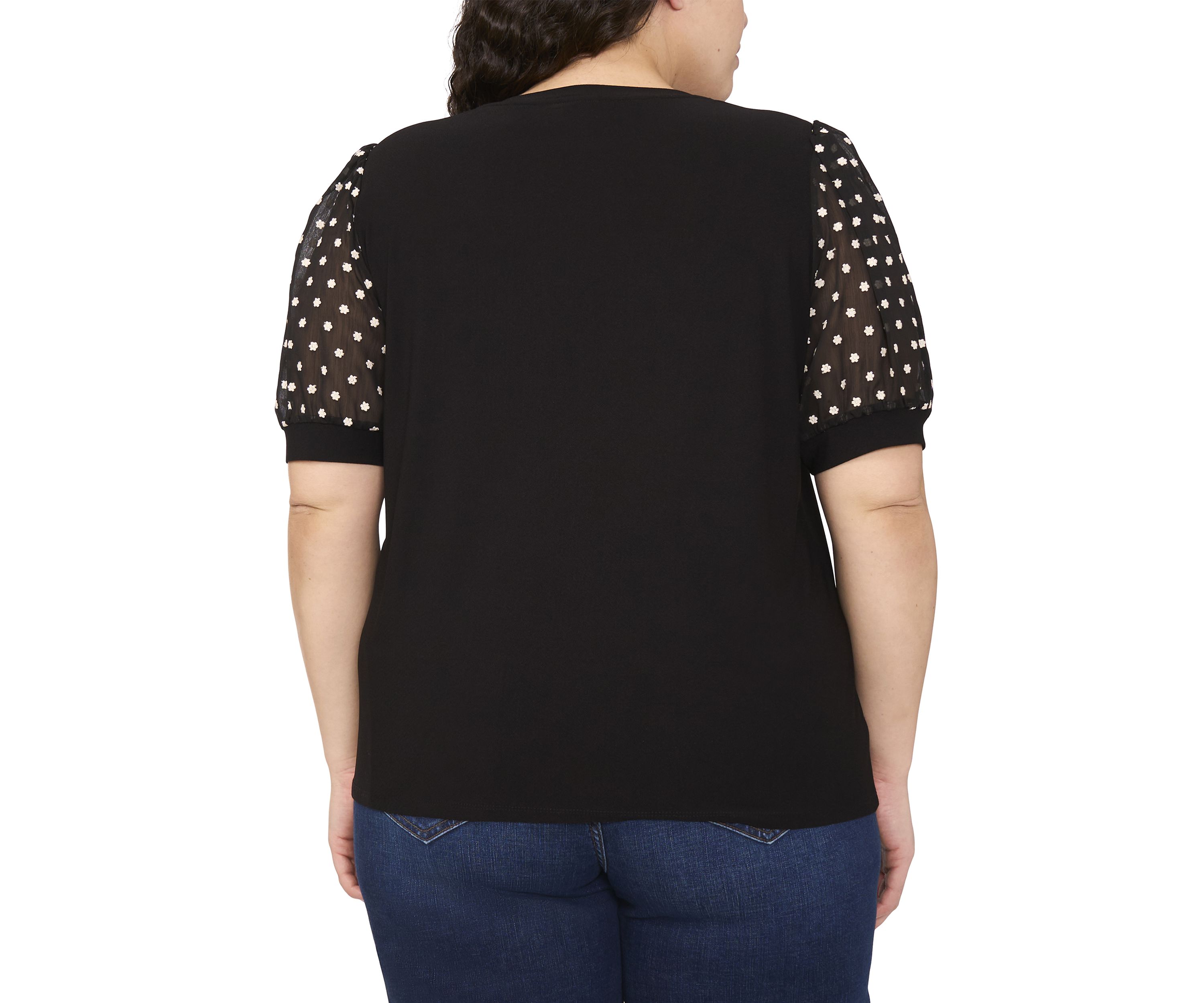 Plus Size Mixed Media Puff Sleeve Top 