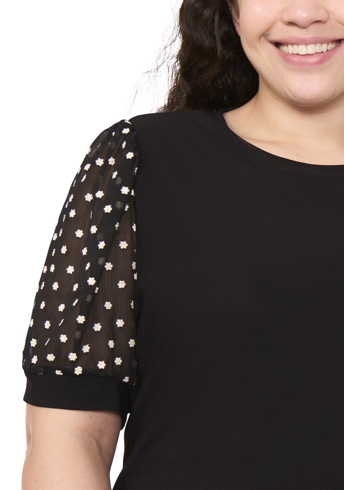 Plus Size Mixed Media Puff Sleeve Top 