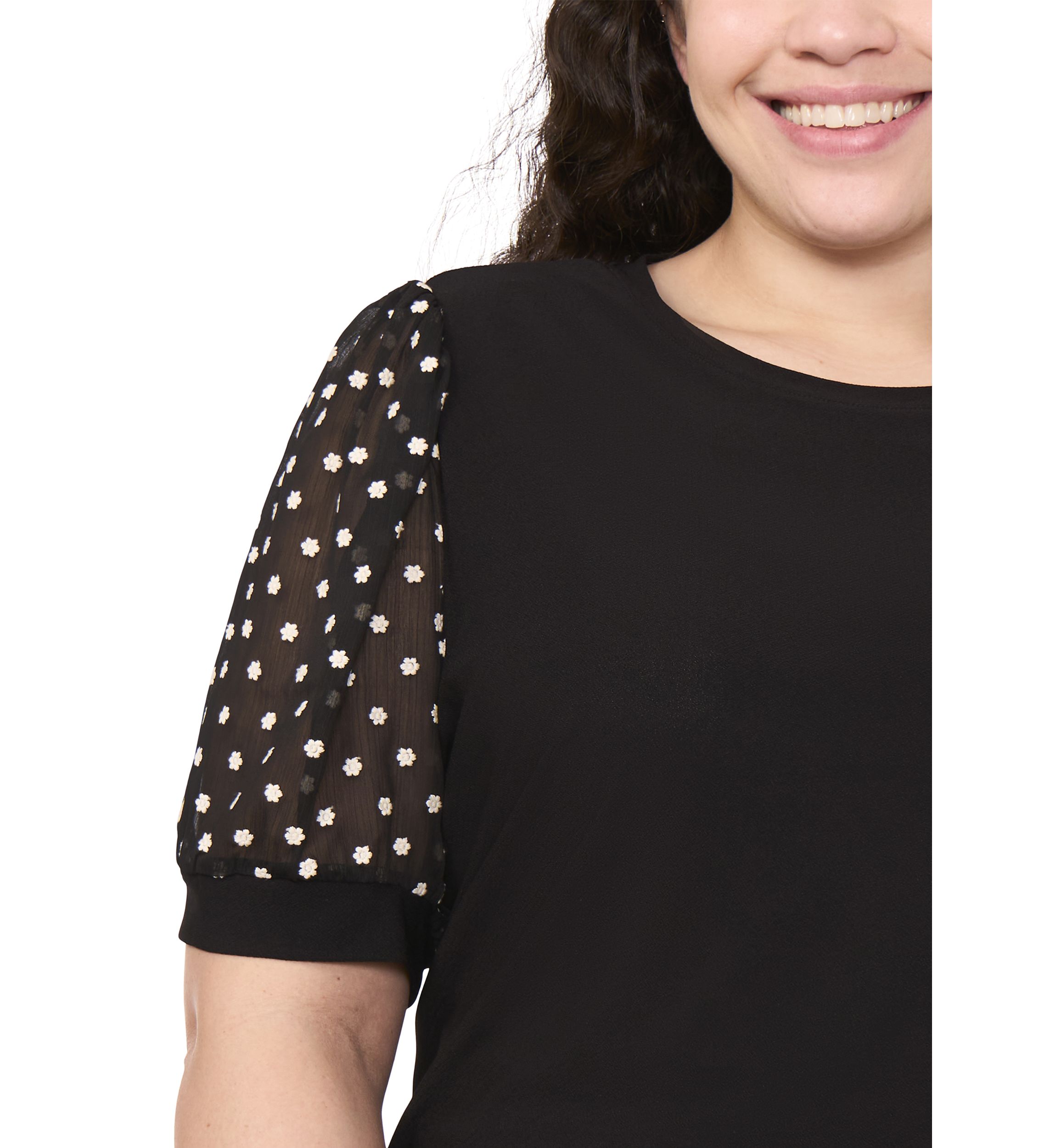 Plus Size Mixed Media Puff Sleeve Top 