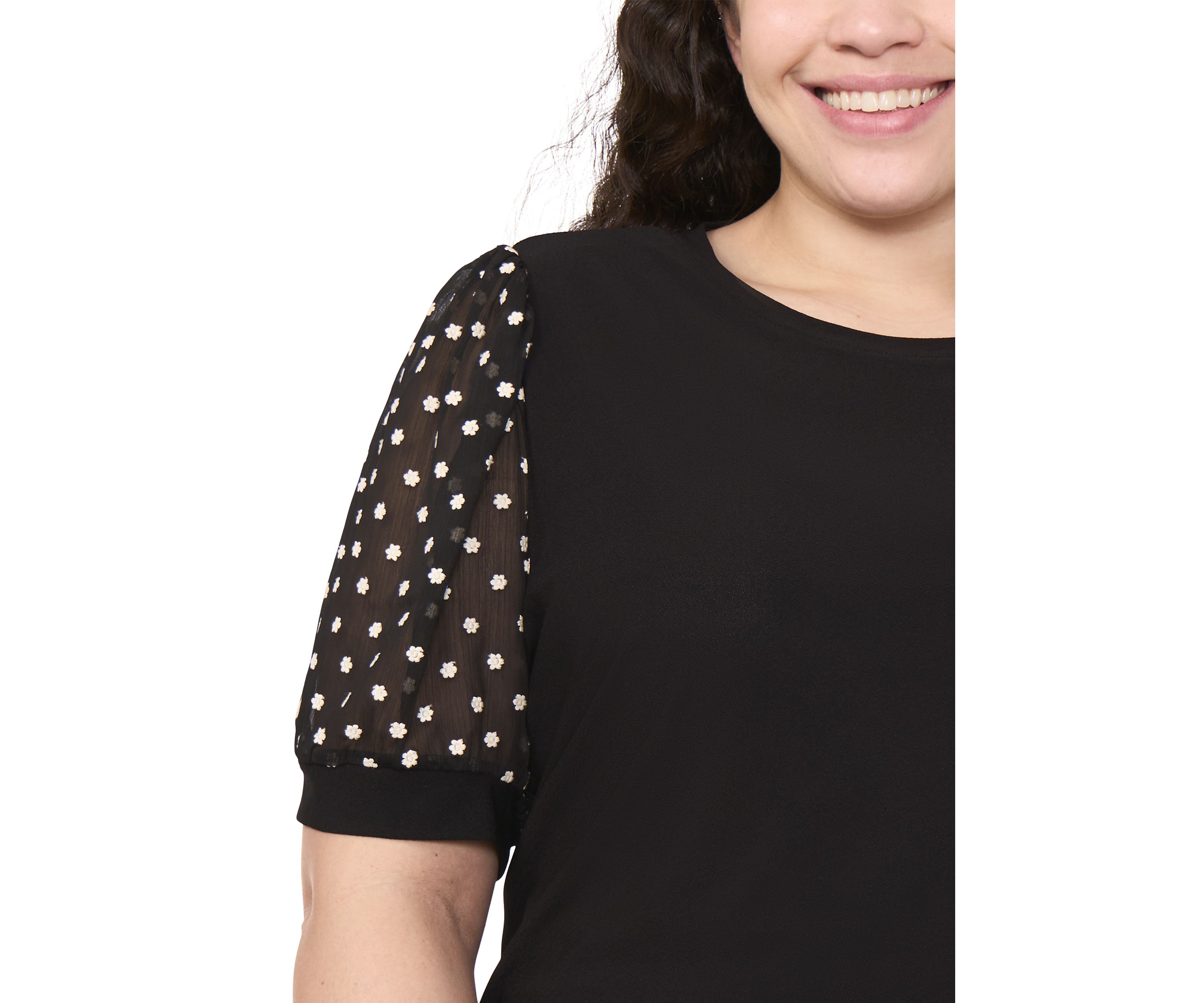 Plus Size Mixed Media Puff Sleeve Top 