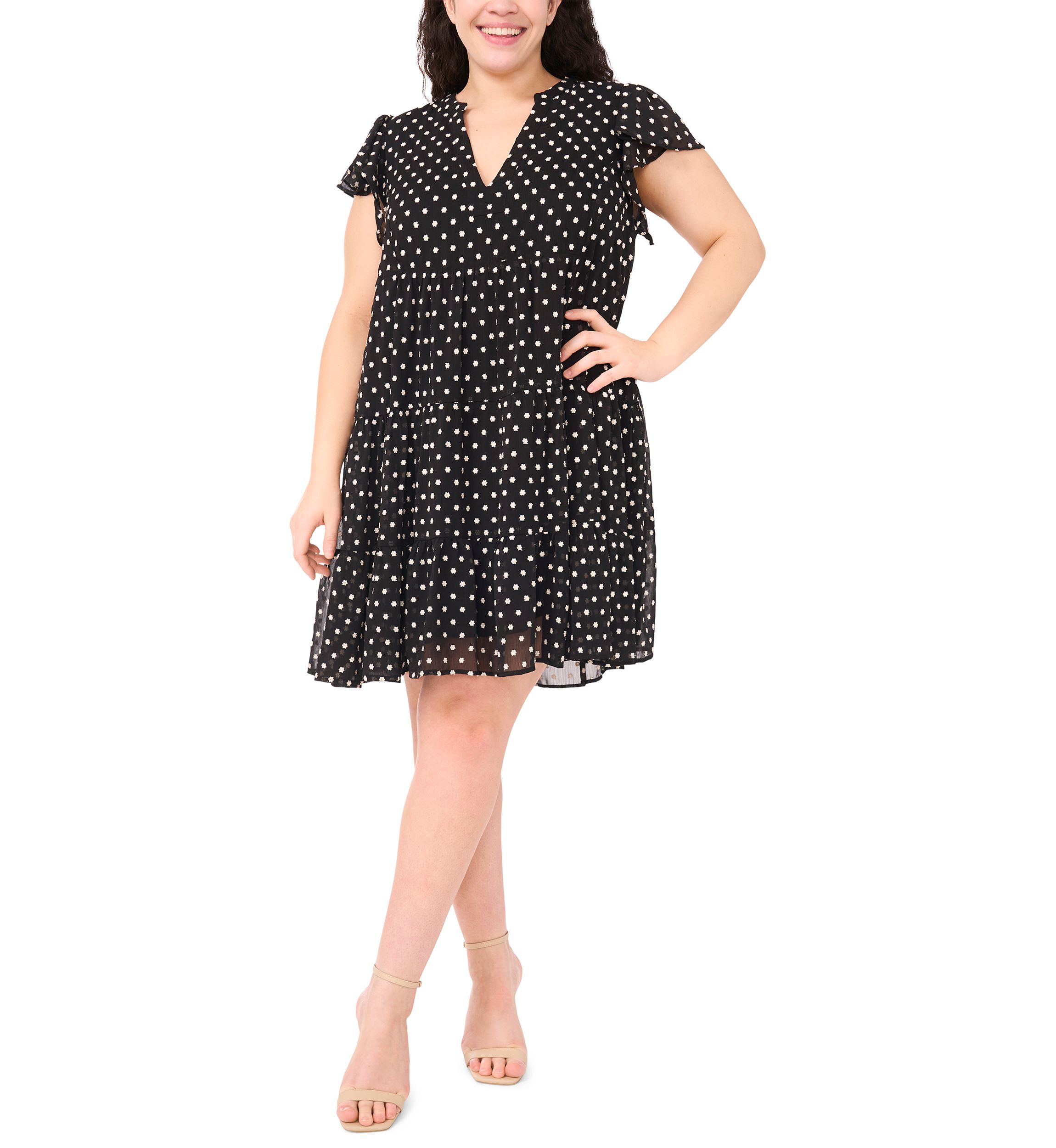Plus Size Flutter Sleeve Tiered Dress
