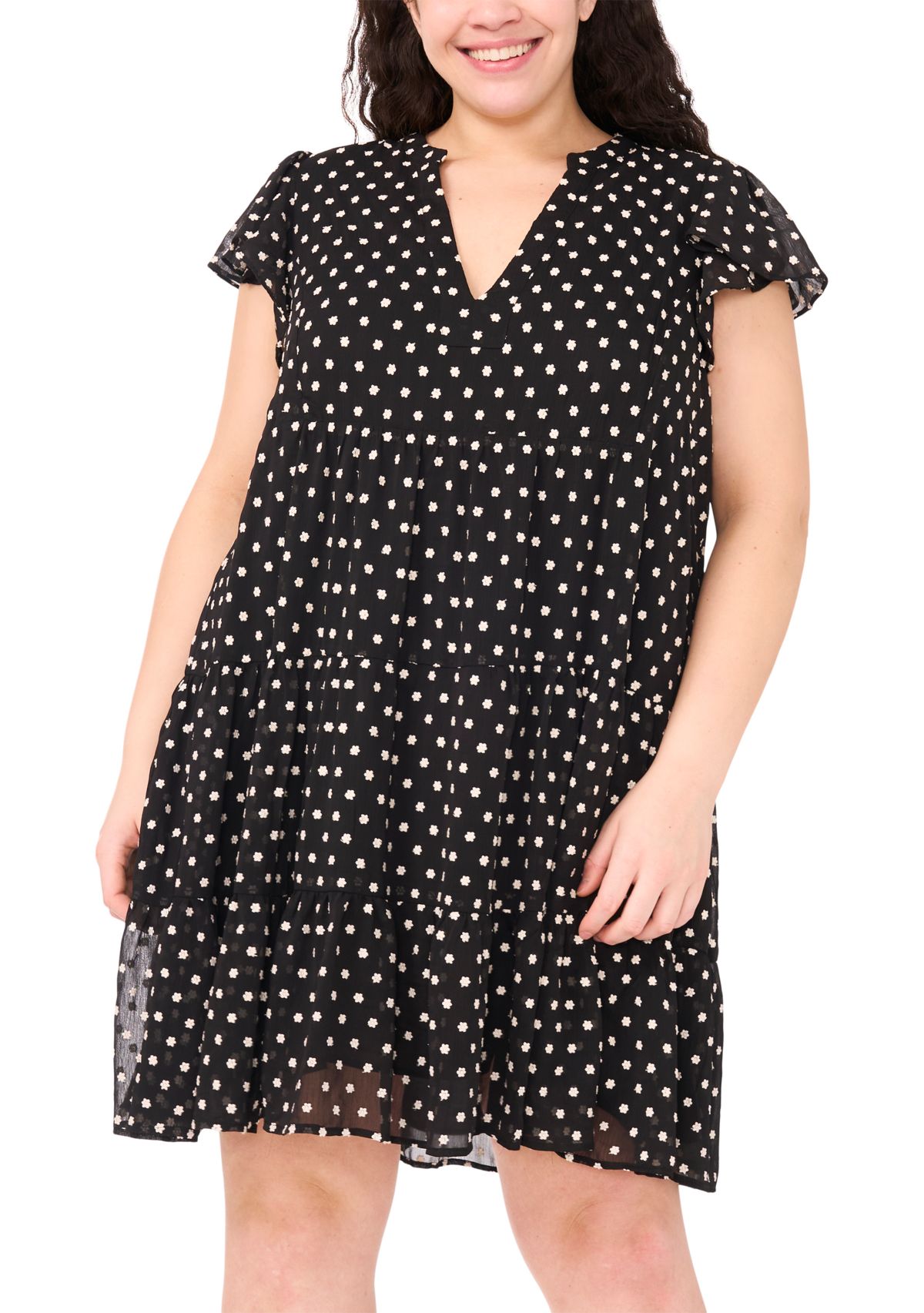 Plus Size Flutter Sleeve Tiered Dress