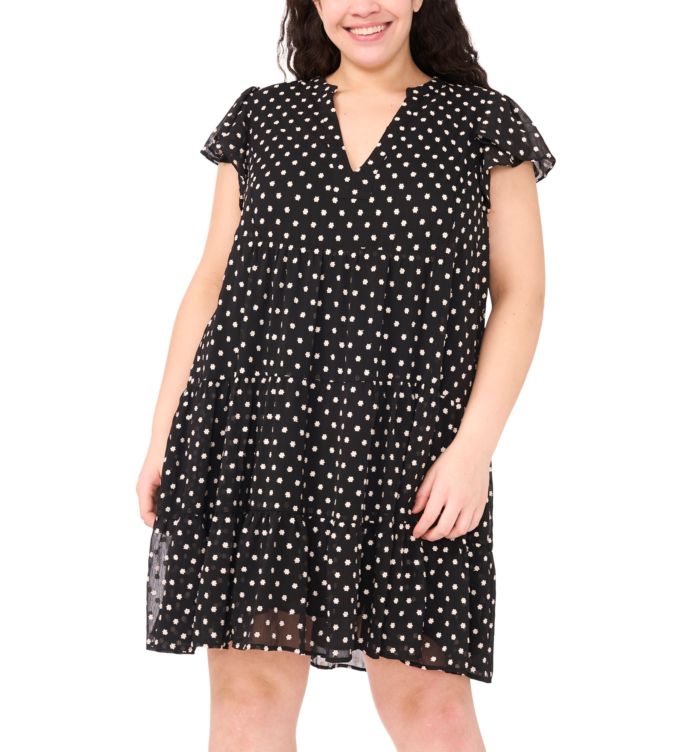Plus Size Flutter Sleeve Tiered Dress