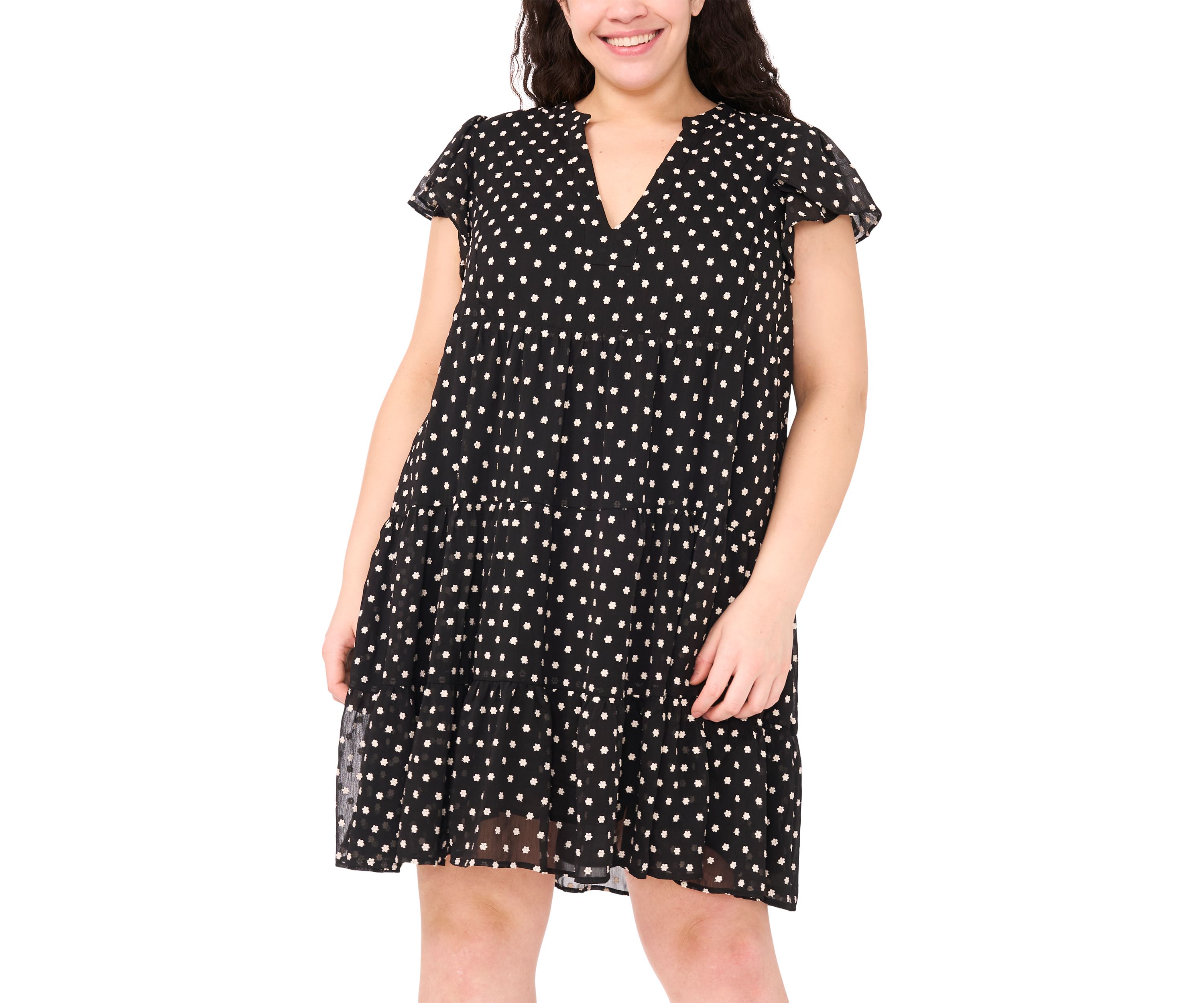 Plus Size Flutter Sleeve Tiered Dress