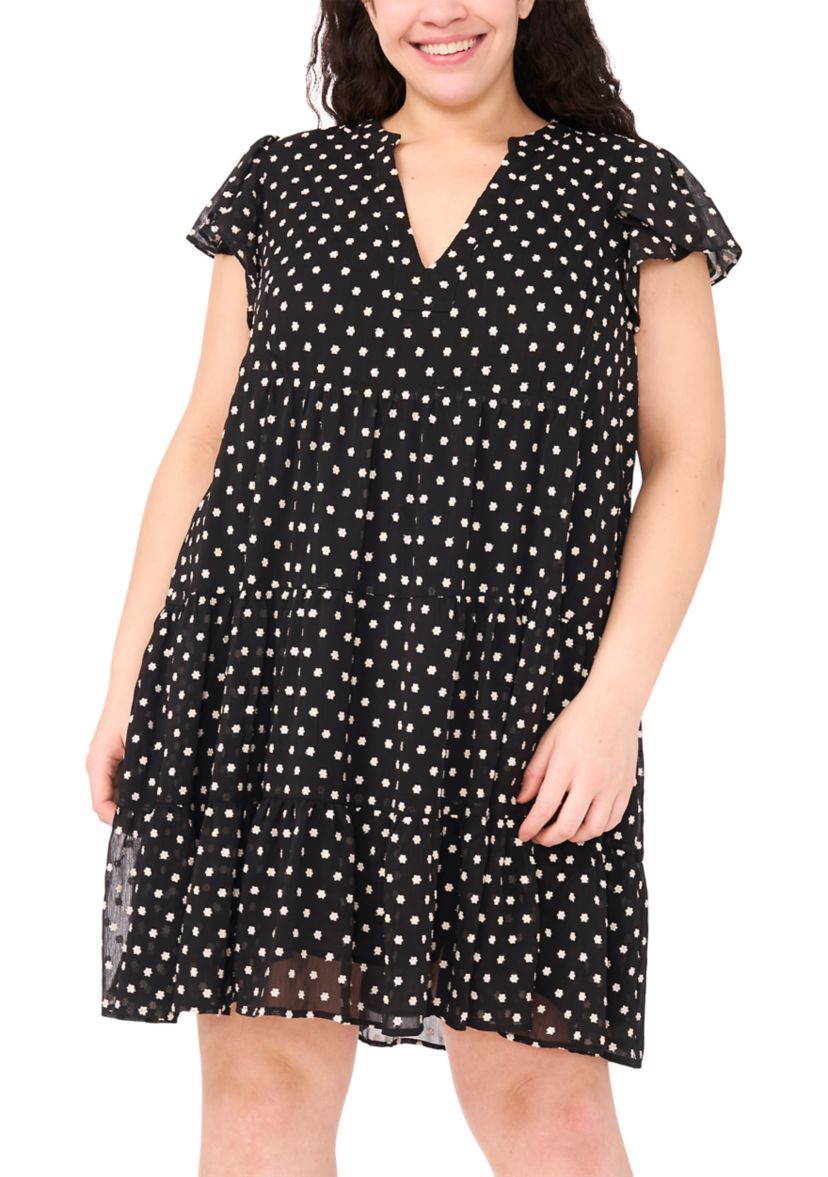Plus Size Flutter Sleeve Tiered Dress