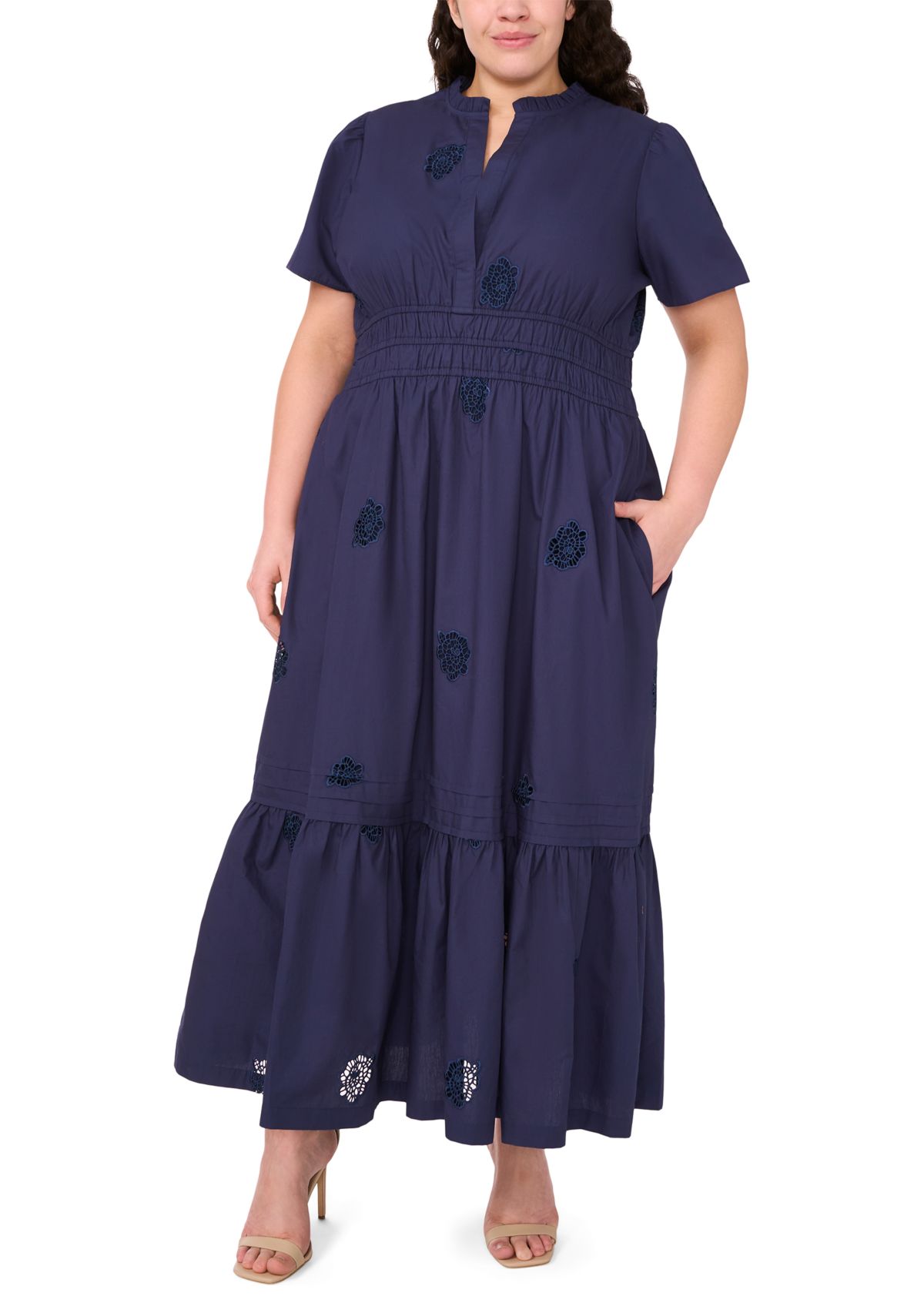 Plus Size V-Neck Puff Sleeve Maxi Dress