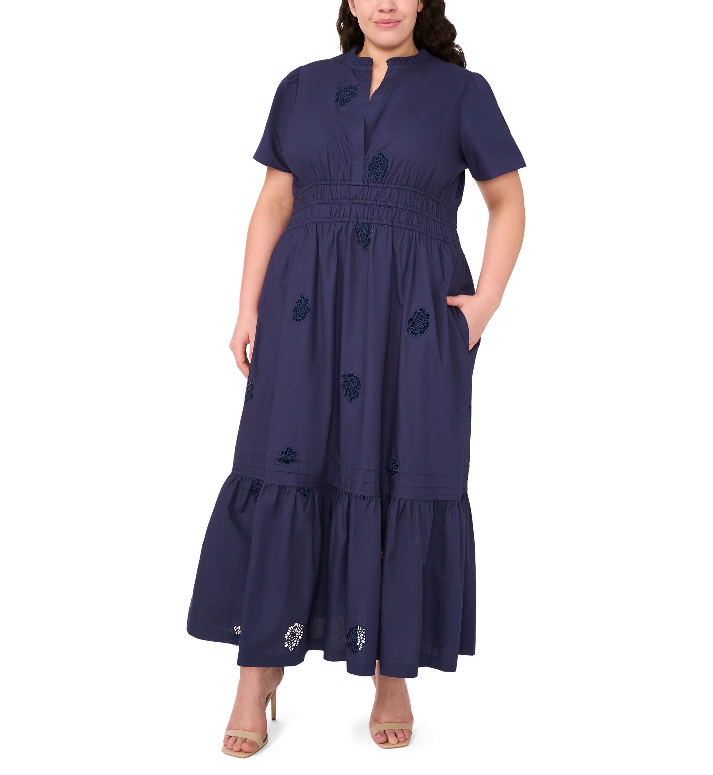 Plus Size V-Neck Puff Sleeve Maxi Dress