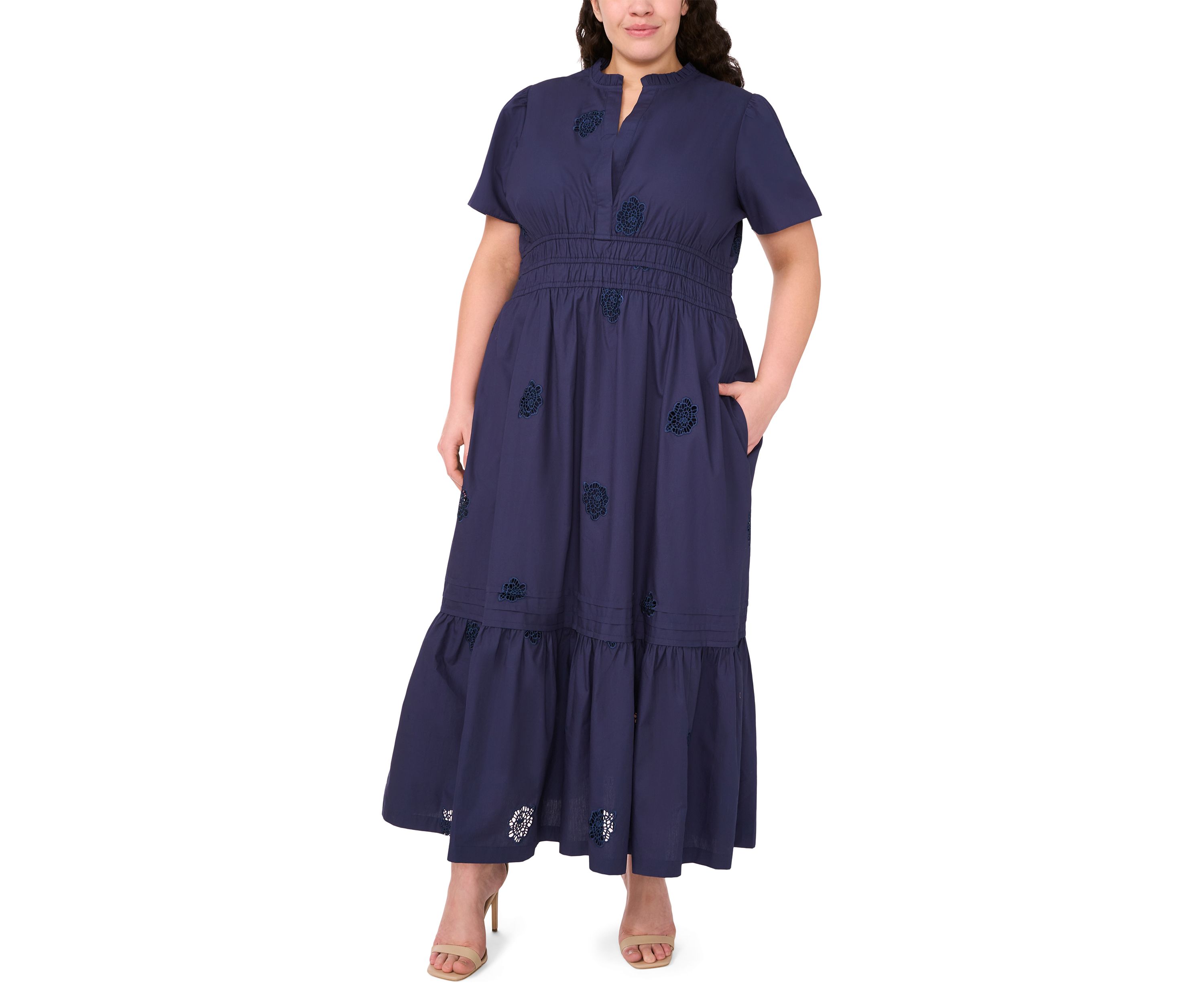 Plus Size V-Neck Puff Sleeve Maxi Dress
